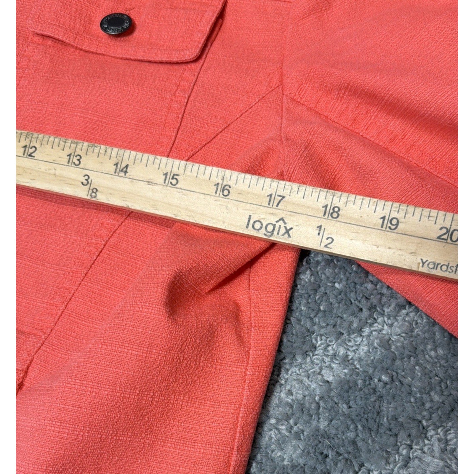 Erin London Jacket Womens Medium Orange Stretch Button Up Long Sleeve Pocket
