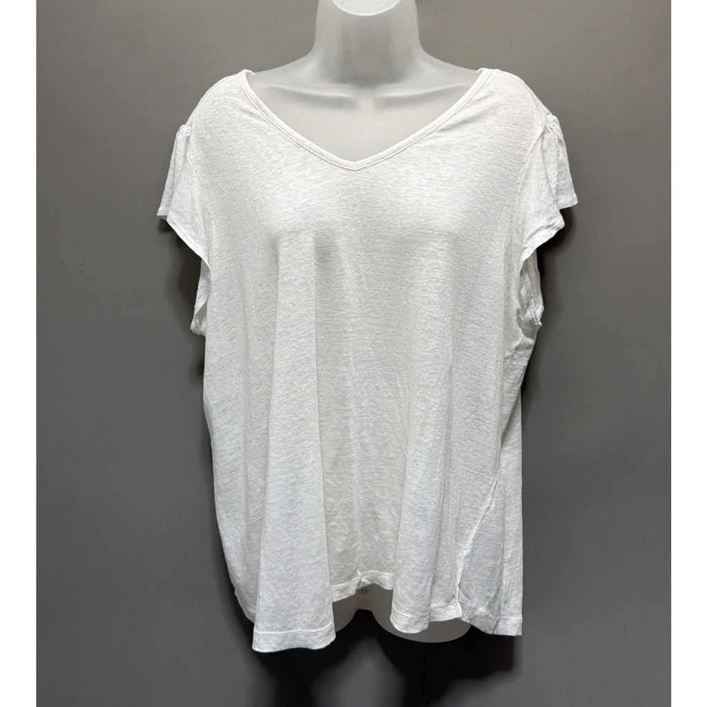 Rachel Zoe 1X White Linen Flutter Sleeve Top Boho Coastal Quiet Luxury Oversized