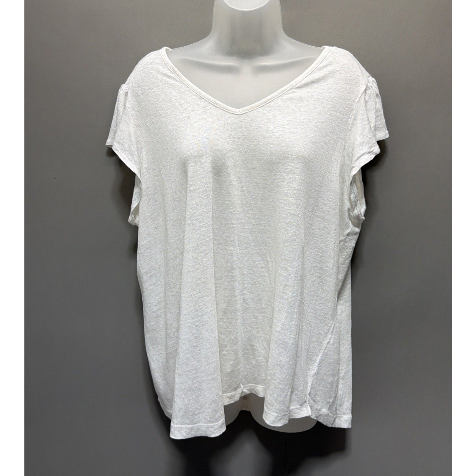Rachel Zoe 1X White Linen Flutter Sleeve Top Boho Coastal Quiet Luxury Oversized