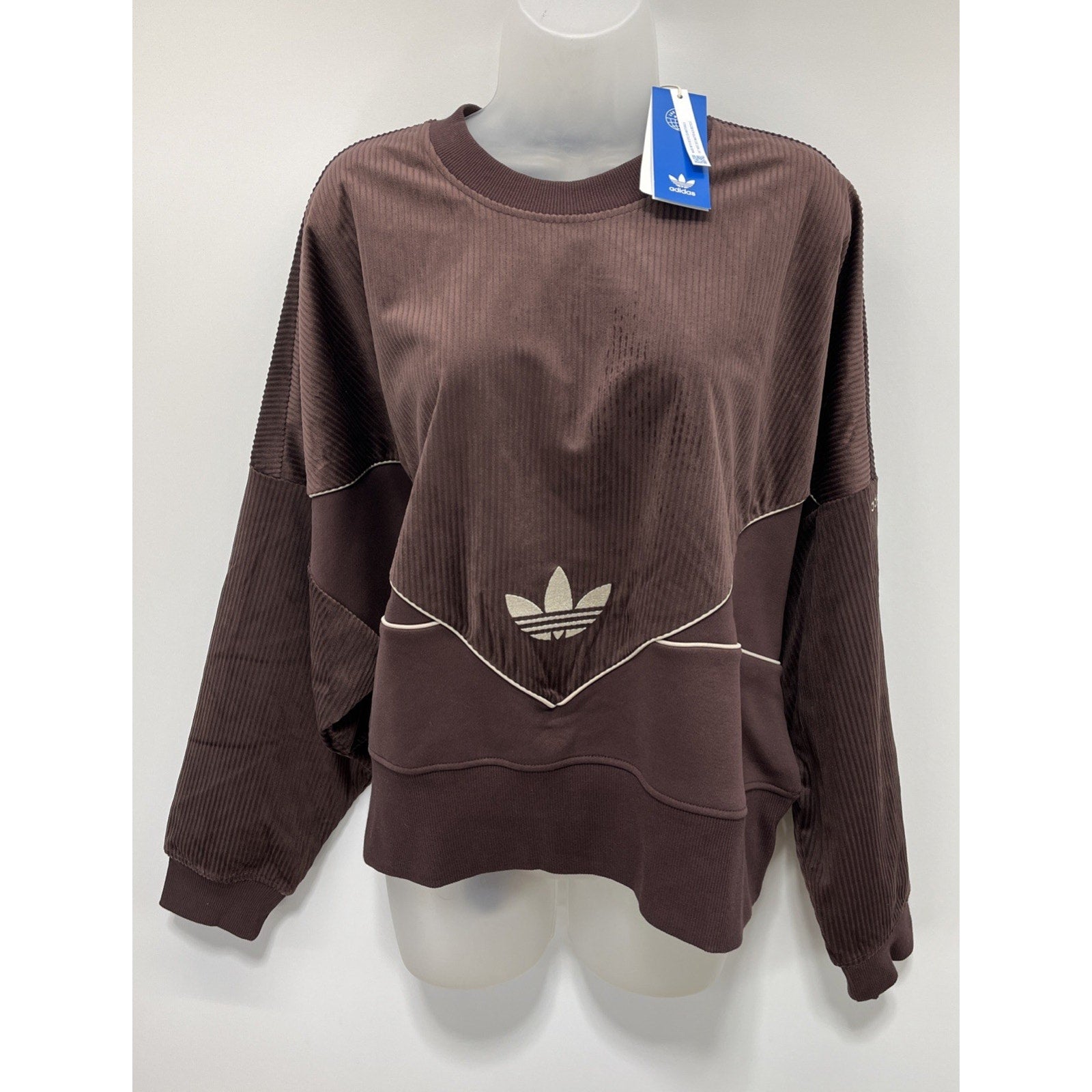 NWT Women’s Adidas BF Corduroy Mixed Material Crop Oversized Sweatshirt Size XL