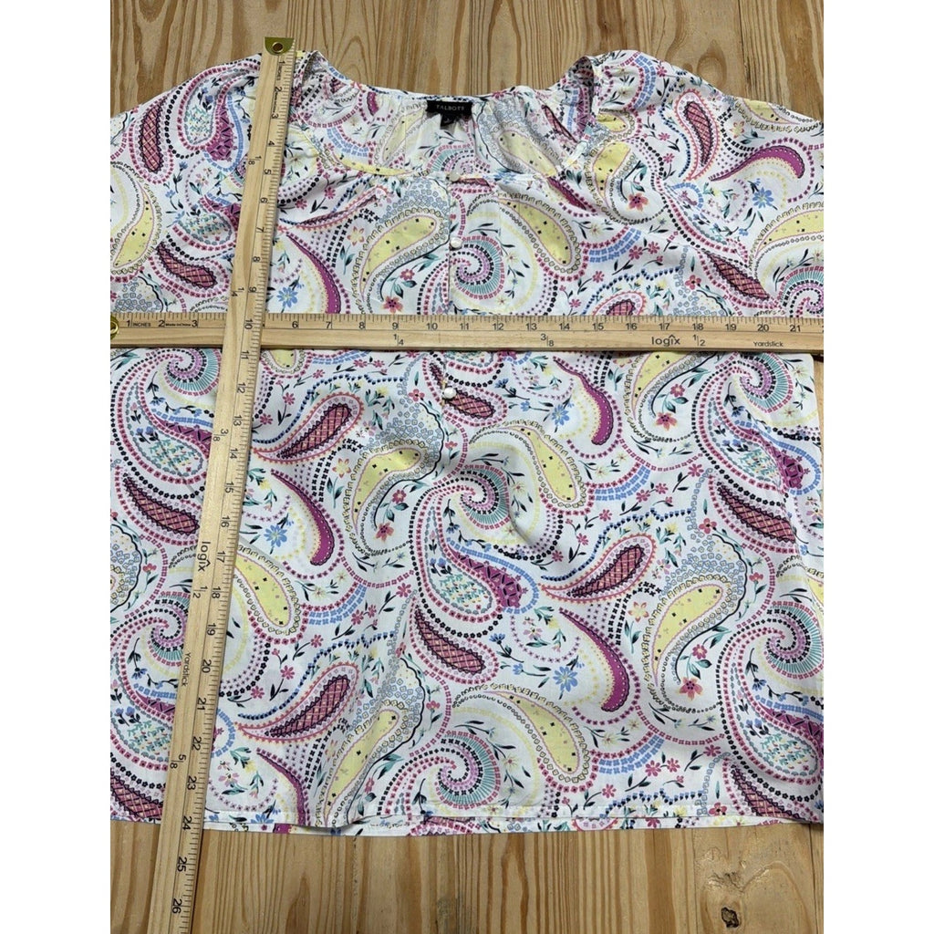 TALBOTS Fuchsia Countryside Paisley Popover Cotton Top Size Large