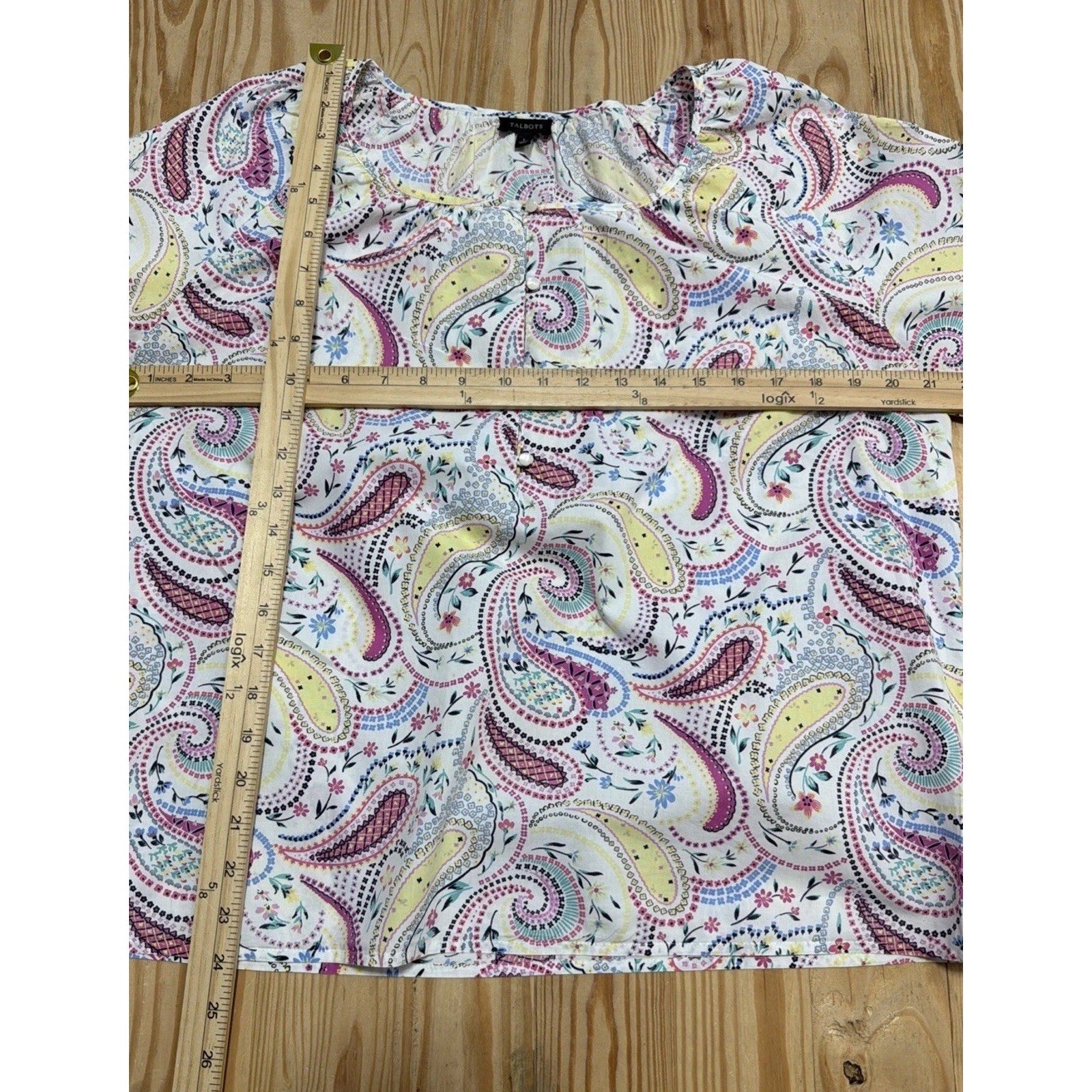 TALBOTS Fuchsia Countryside Paisley Popover Cotton Top Size Large