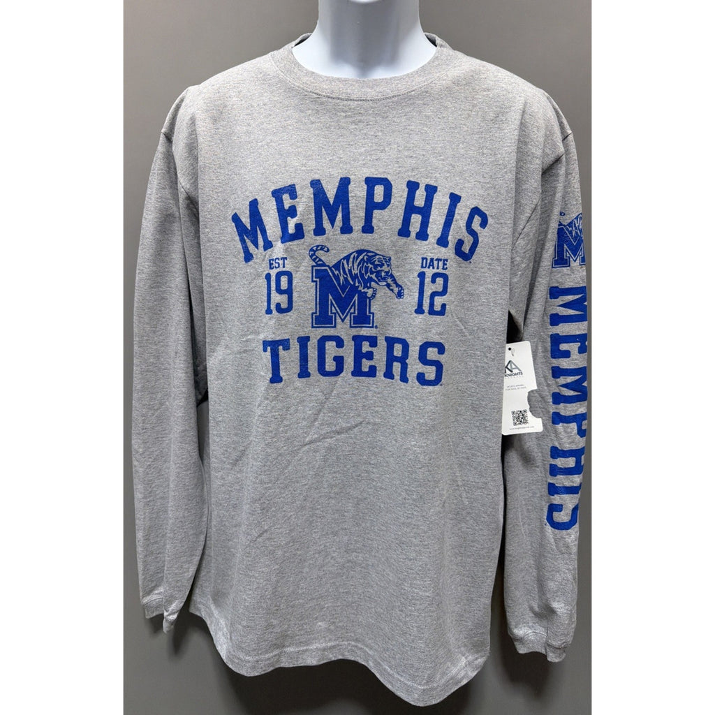 Memphis Tigers Arch Logo Collegiate Long Sleeve T Shirt - Gray Knights Apparel L