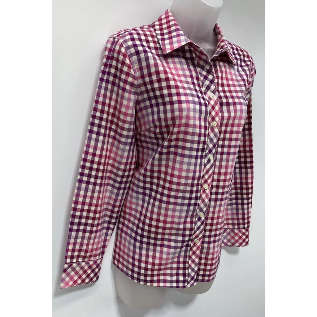 TALBOTS 100%COTTON GIGHAM PLAID LONG SLEEVE BUTTON DOWN SHIRT SIZE Medium Petite