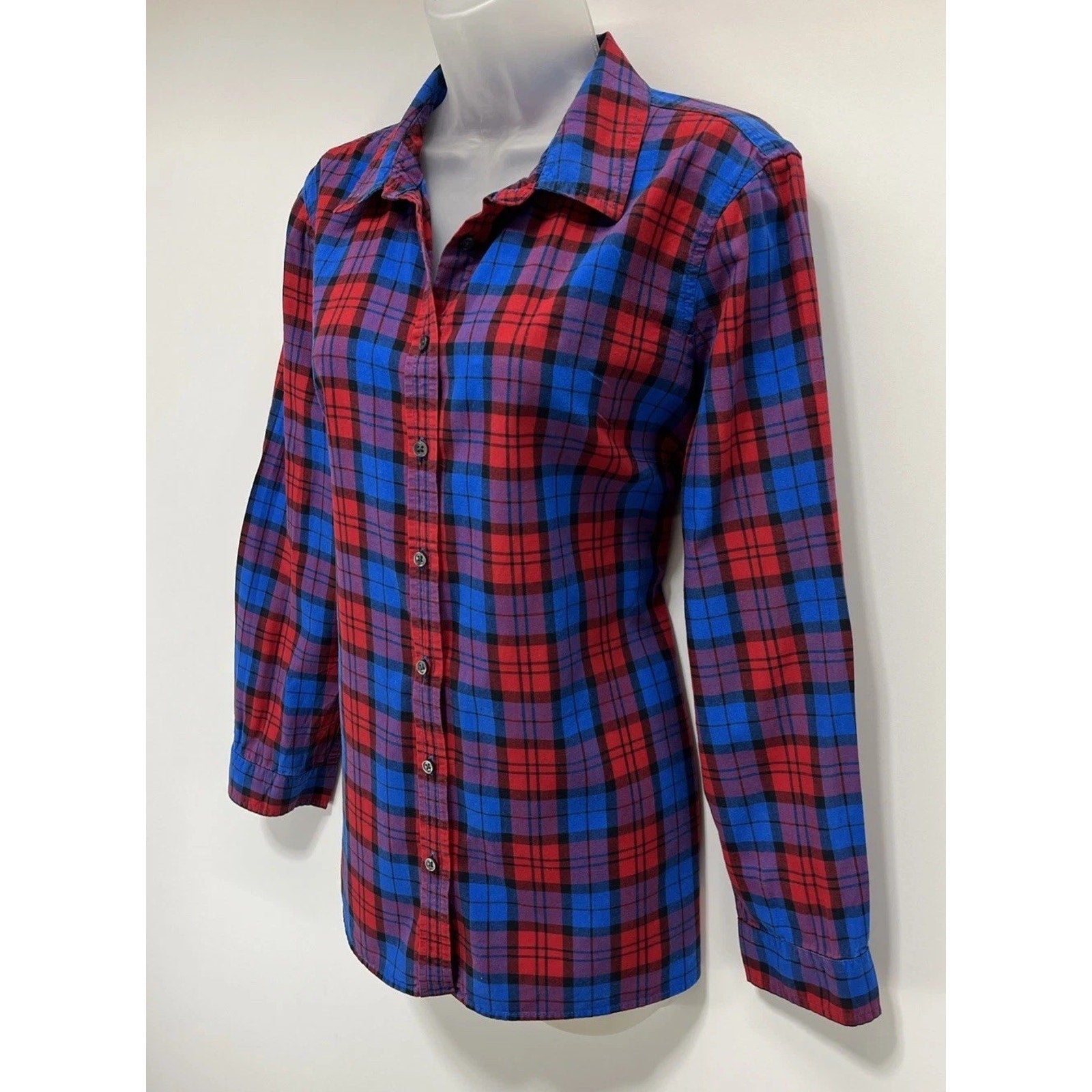 Talbots Womens Cotton Button Down Shirt Colorful Plaid Casual Top XL Petites