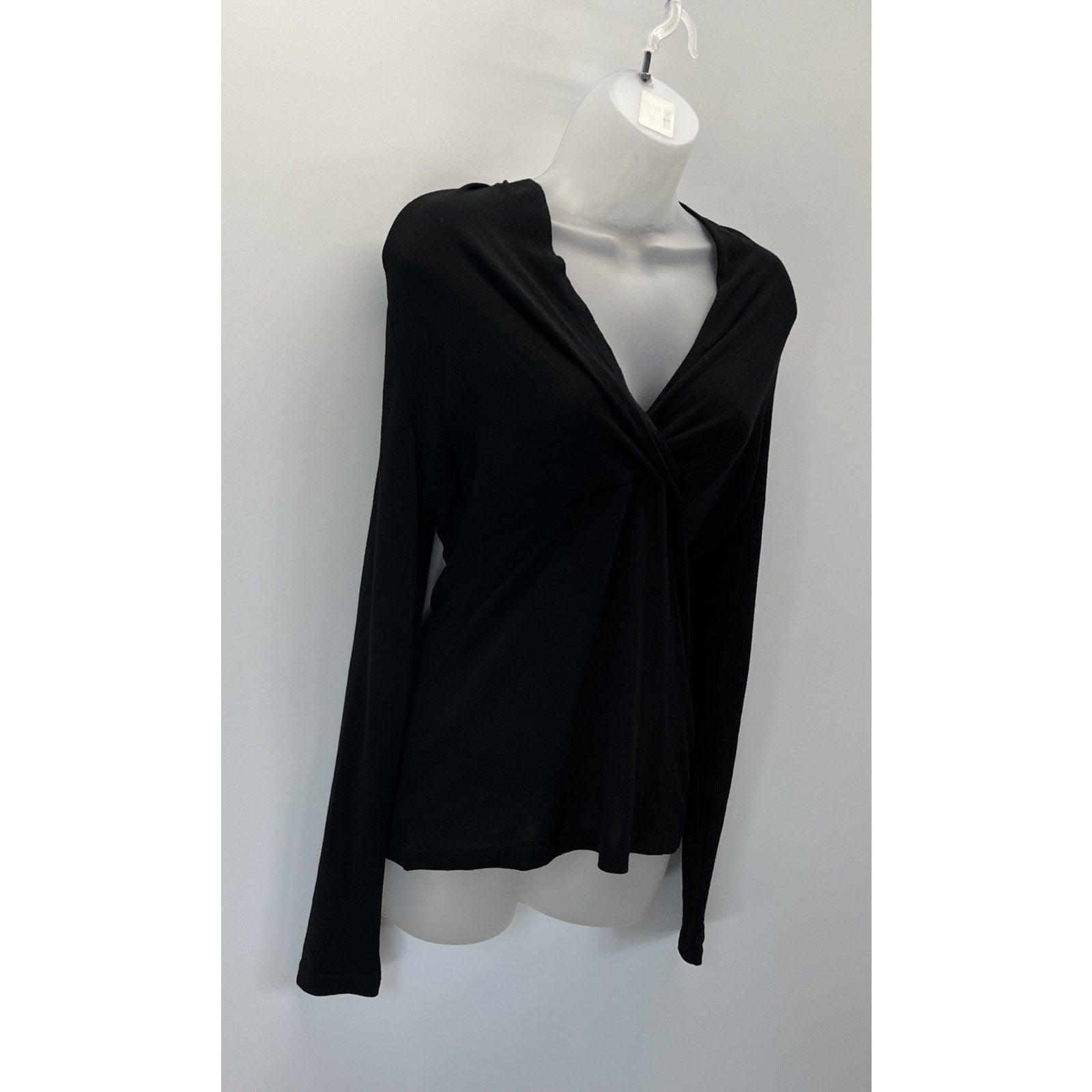 NWT DJT Twisted Bust Fitted Top Ribbed Knit Pullover Black Size Medium