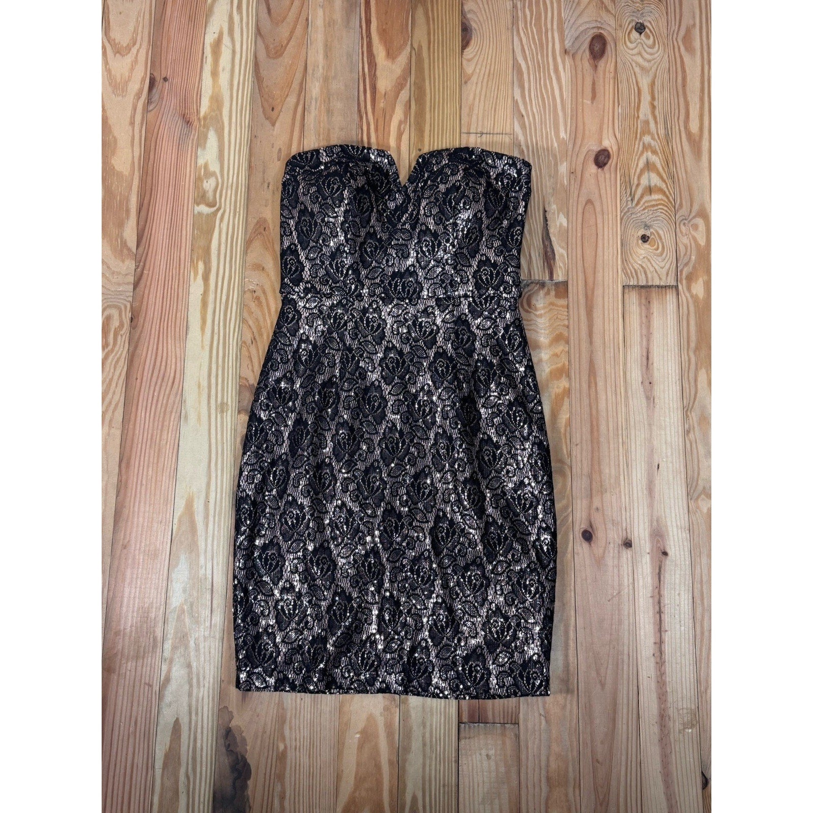 Bisou Bisou Dress Blush/Black strapless with attachable straps NWT Women’s 8