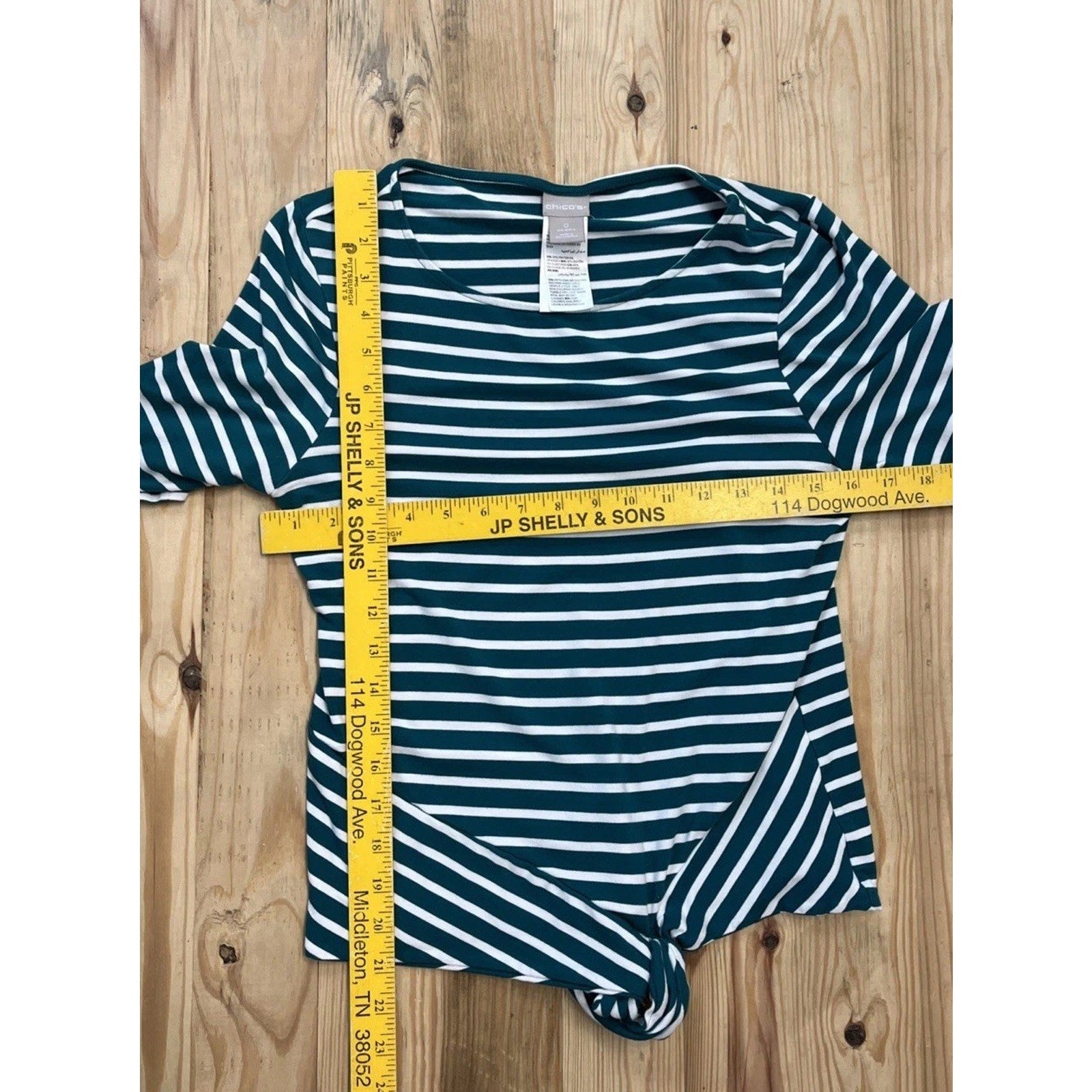 CHICO'S 0 Small Short Sleeve Tie Front Striped Top Green White