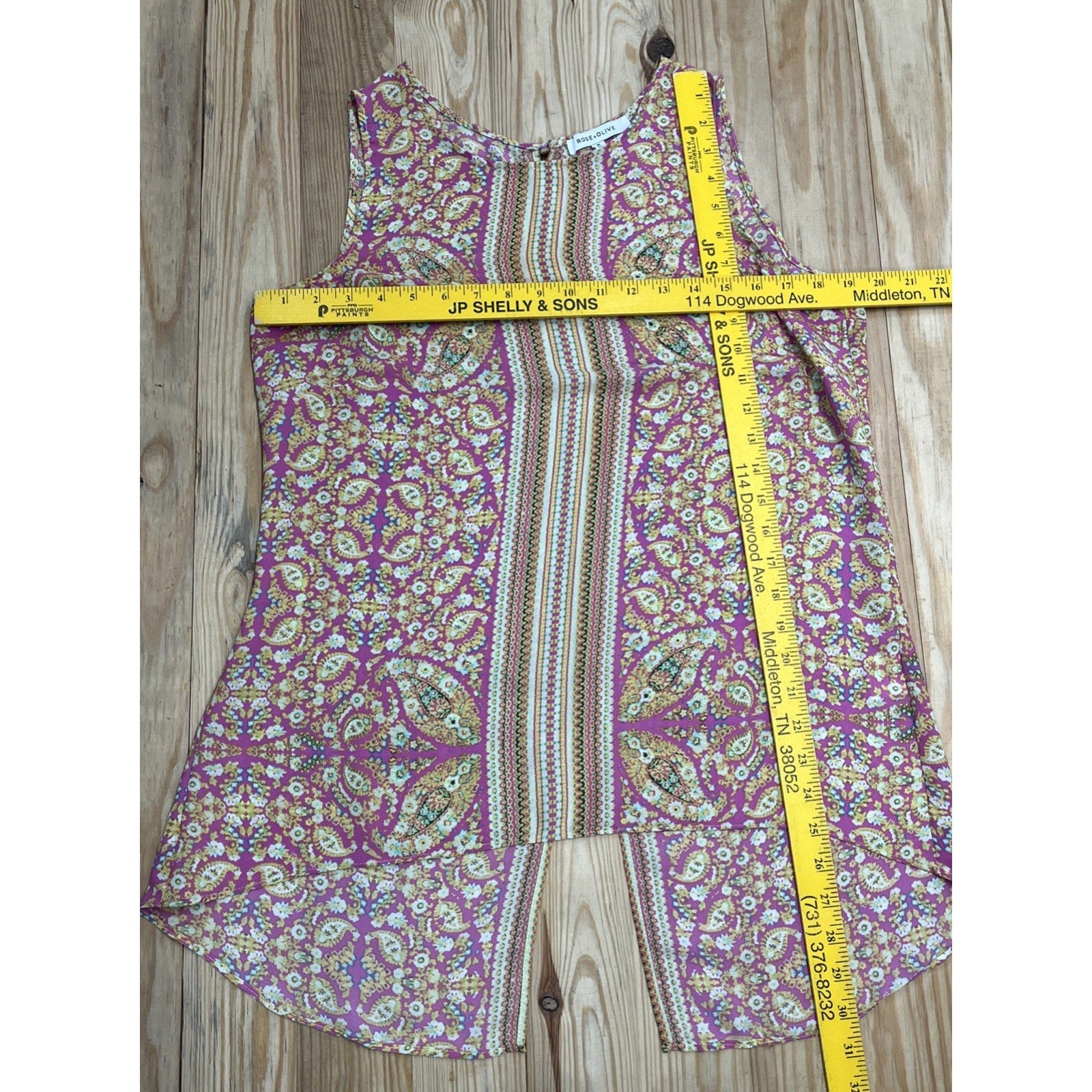 Rose & Olive Womens Paisley Print Sleeveless Blouse Top Size M Pink Yellow