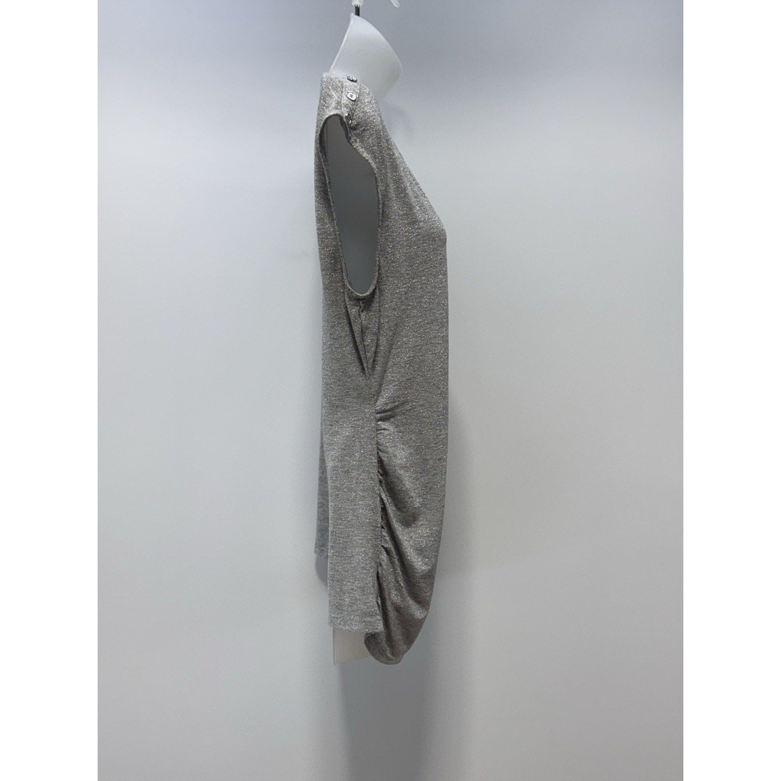 Calvin Klein Grey Metalic Sleeveless Top Shoulder Buttons Women’s Size Large