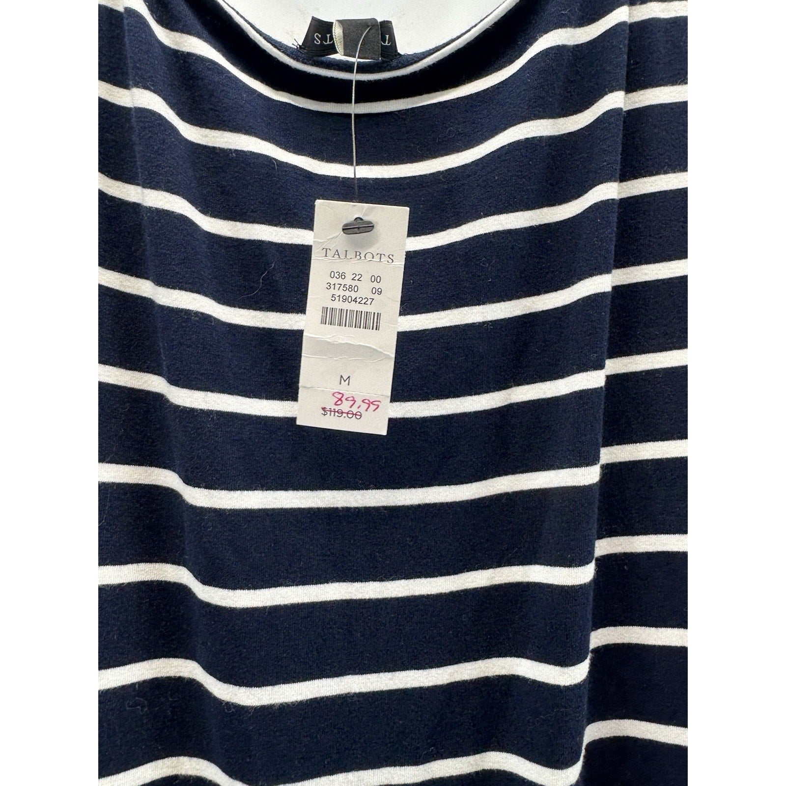 Talbots Maxi Dress Embroidered Navy White Striped Pink Tassel Belt Size M NWT