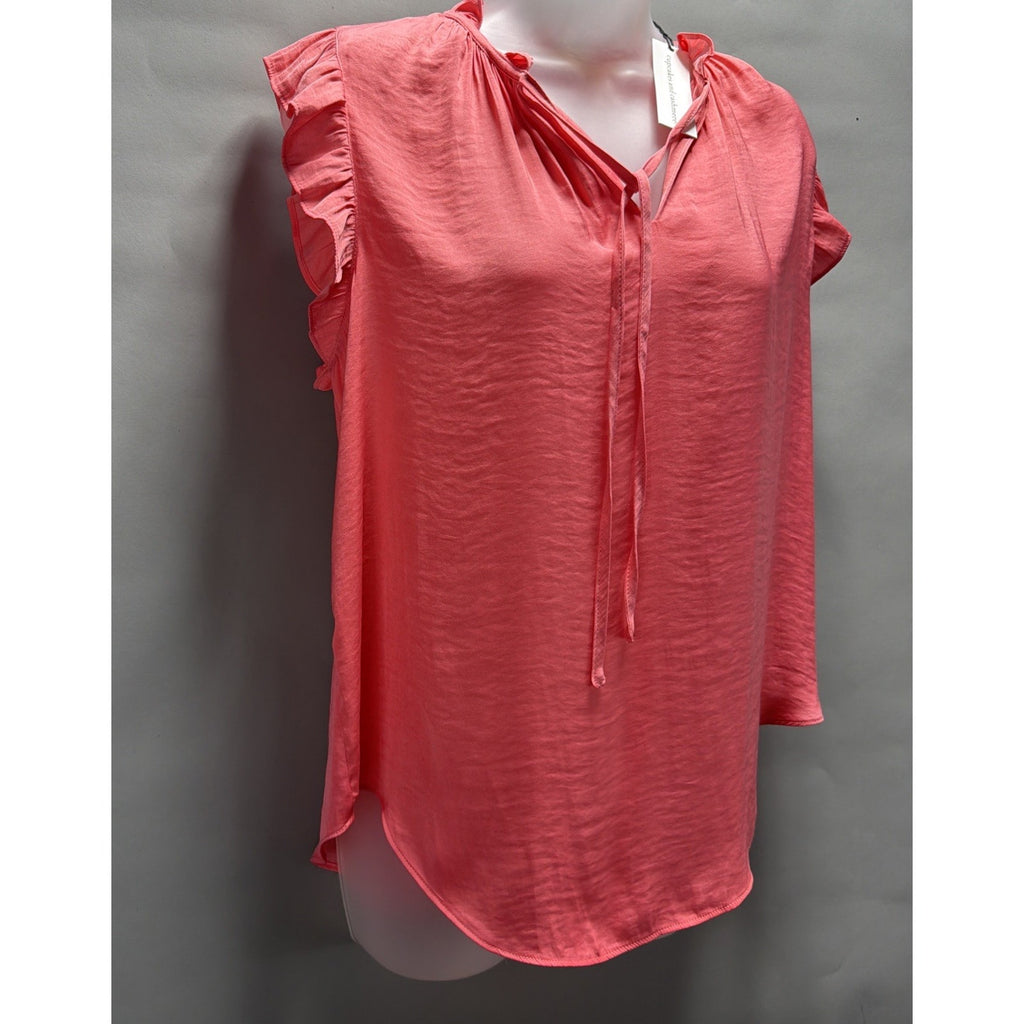 Cupcakes And Cashmere Top Womens M Pink Sleeveless Blouse Ruffled V-Neck NWT