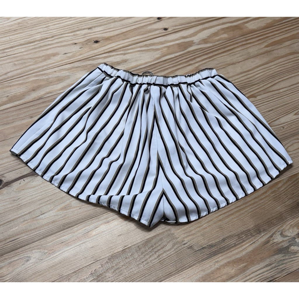 She + Sky Striped High Rise Elastic Waist Brown Black White Women’s Size Medium