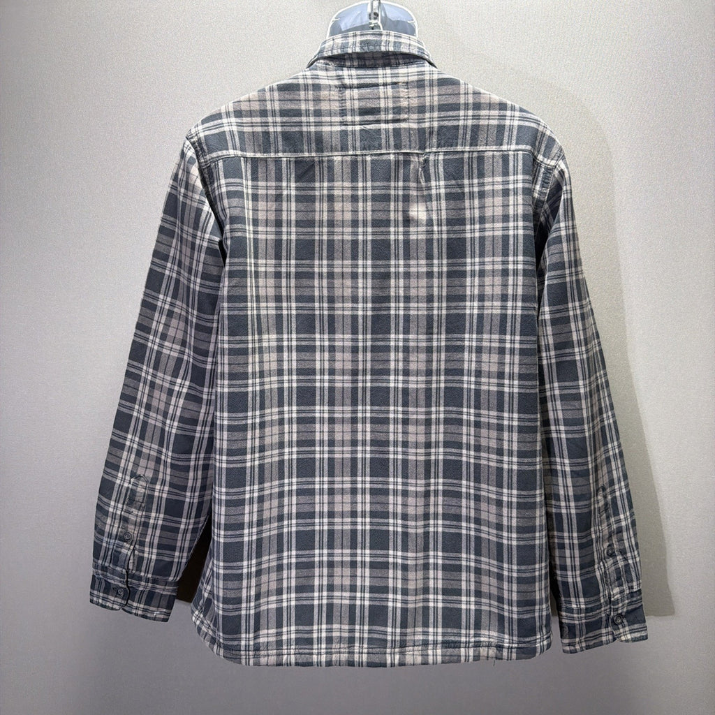 Men's Rugged Point Authentic Gray Plaid Sherpa Fleece Full Zip Shacket Size M