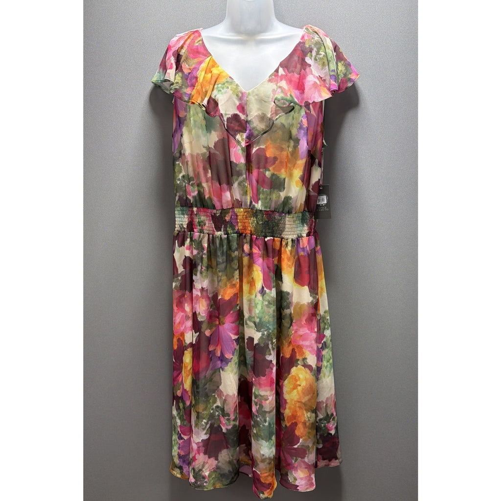 Vince Camuto Floral Playful Paisley Smocked Waist Midi Dress 2X Sleeveless New