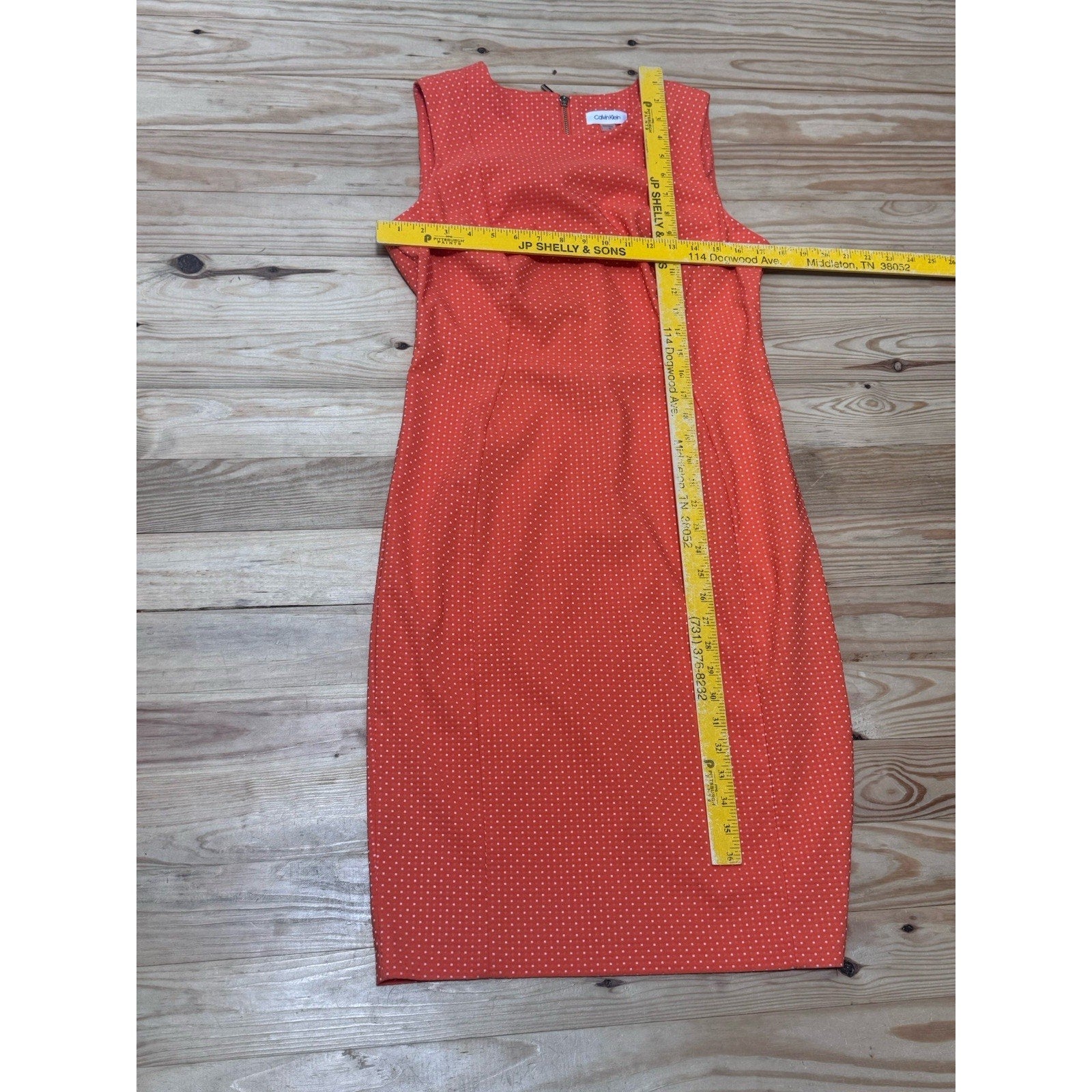 Calvin Klein Dress Orange Polka Dot Sheath Sleeveless Career Women’s Size 10