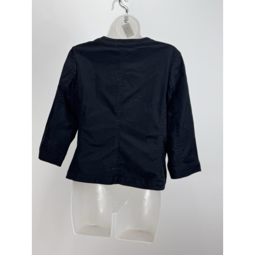 Talbots Blazer Women's 6P Petite Black 3/4 Sleeve Ruffle Trim Button Up Career