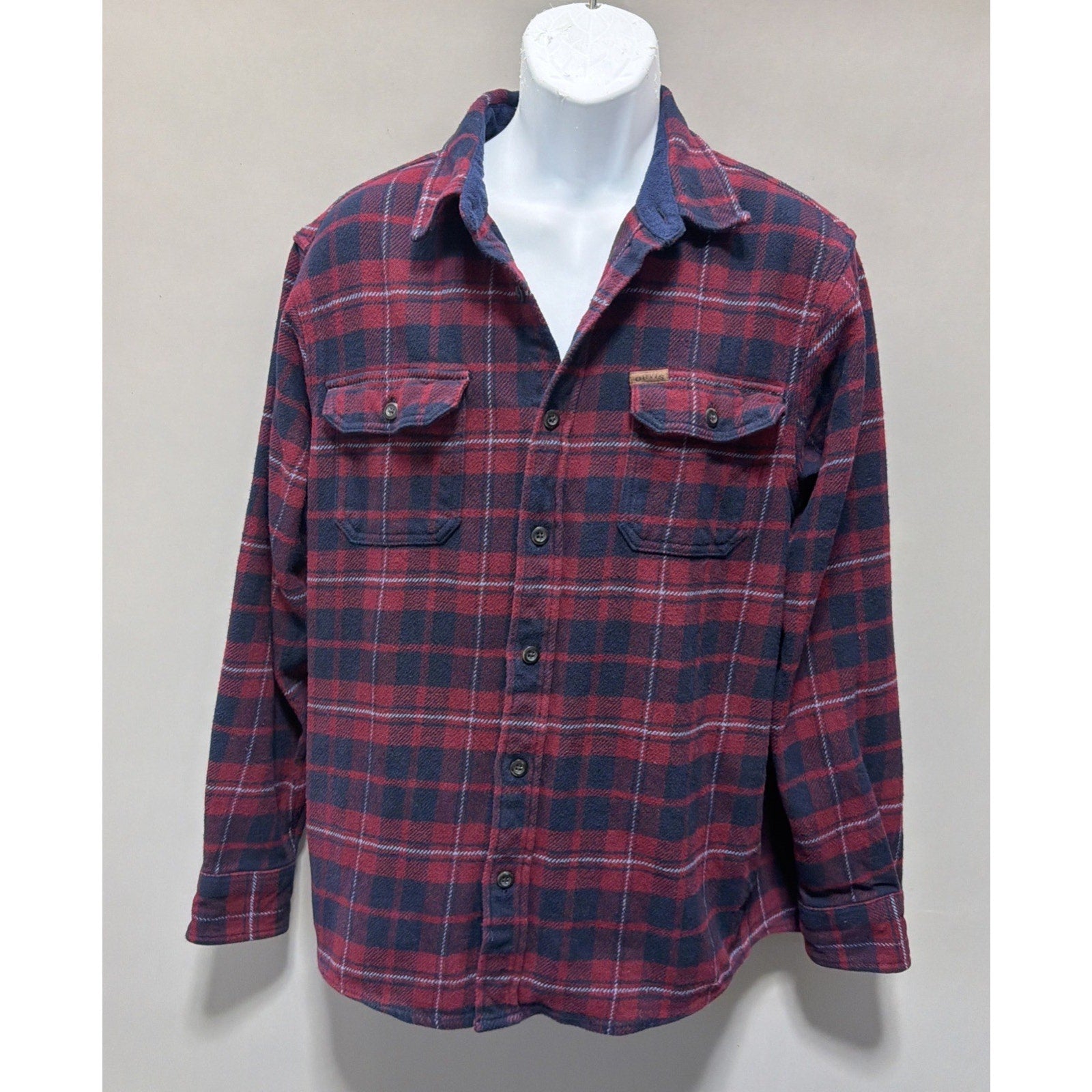 Orvis Big Bear Flannel Shirt Plaid Heavyweight Shacket Pockets Mens Size M