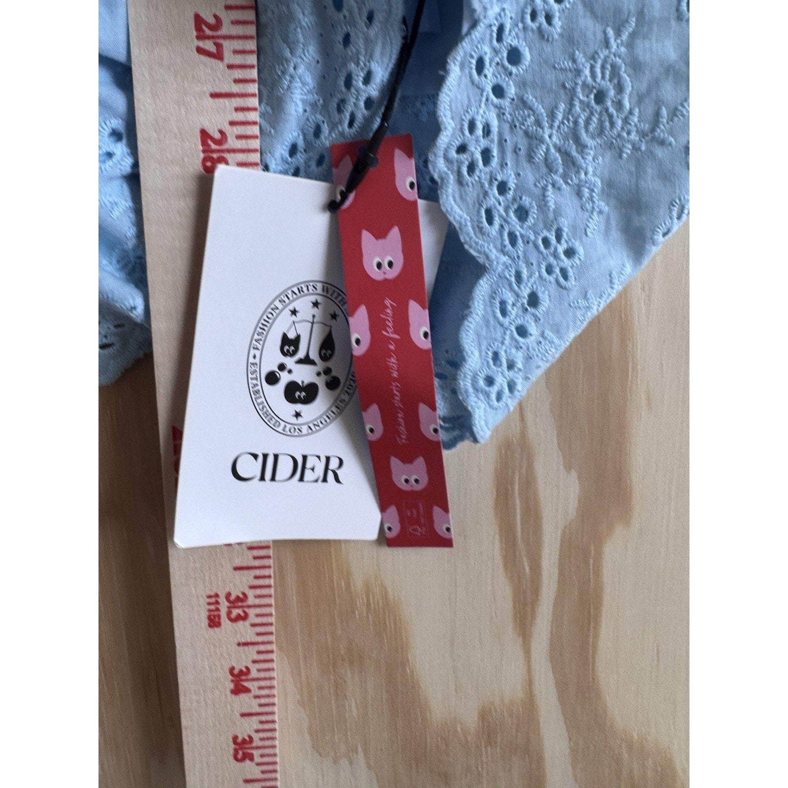 Cider Blue Eyelet Babydoll Mini Dress Tie Shoulder Cottagecore NWT Women M