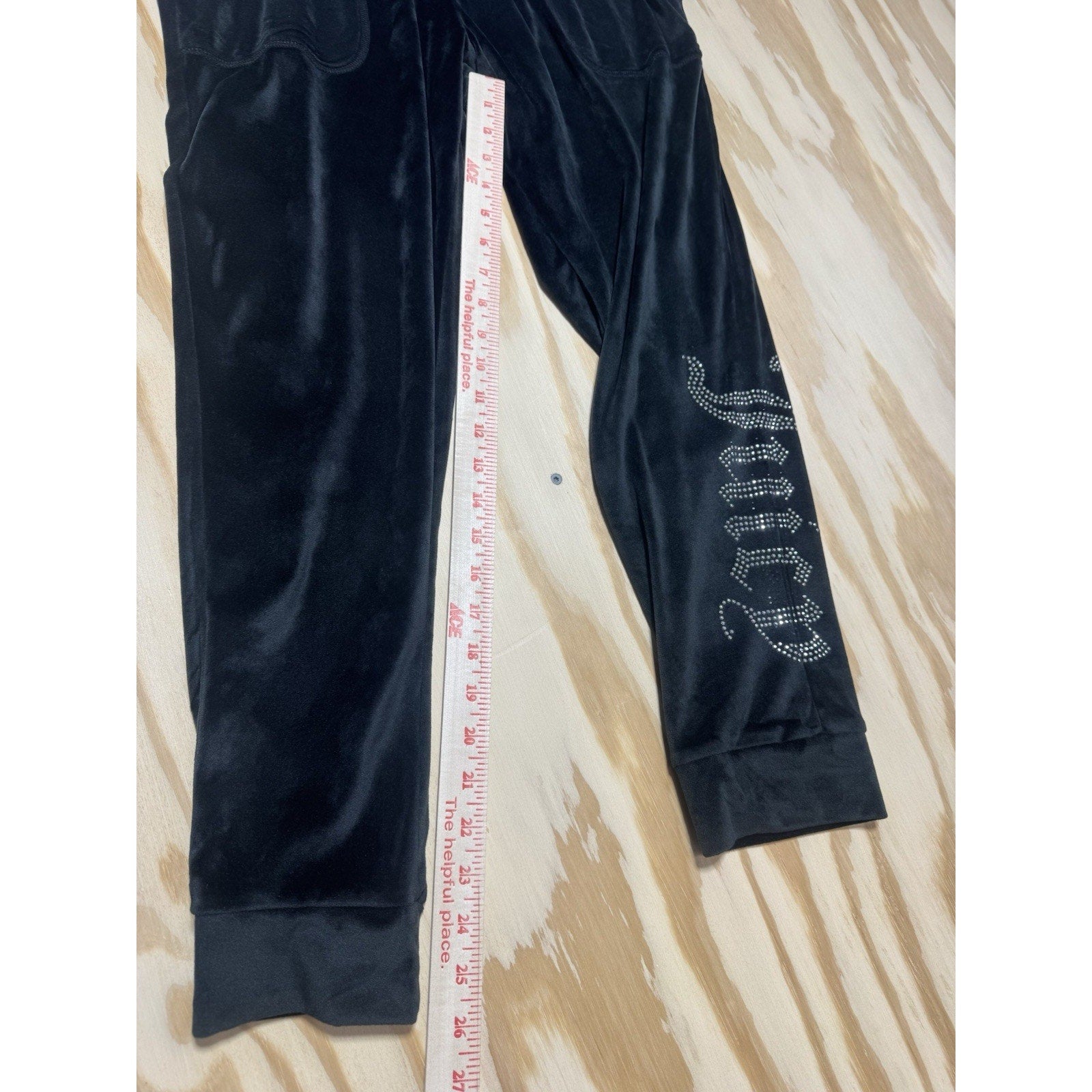 Velour Tracksuit Set Womens M Cropped Hoodie Joggers Rhinestone Logo Y2K Black