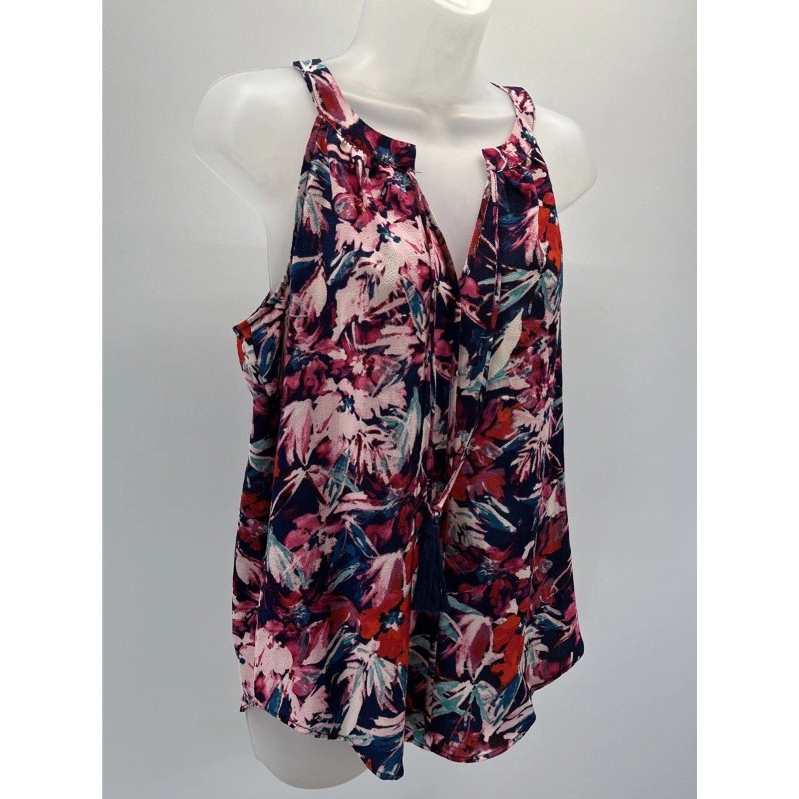 ROSE OLIVE Colorful Flowers V Neck Sleeveless Top Size S Womens