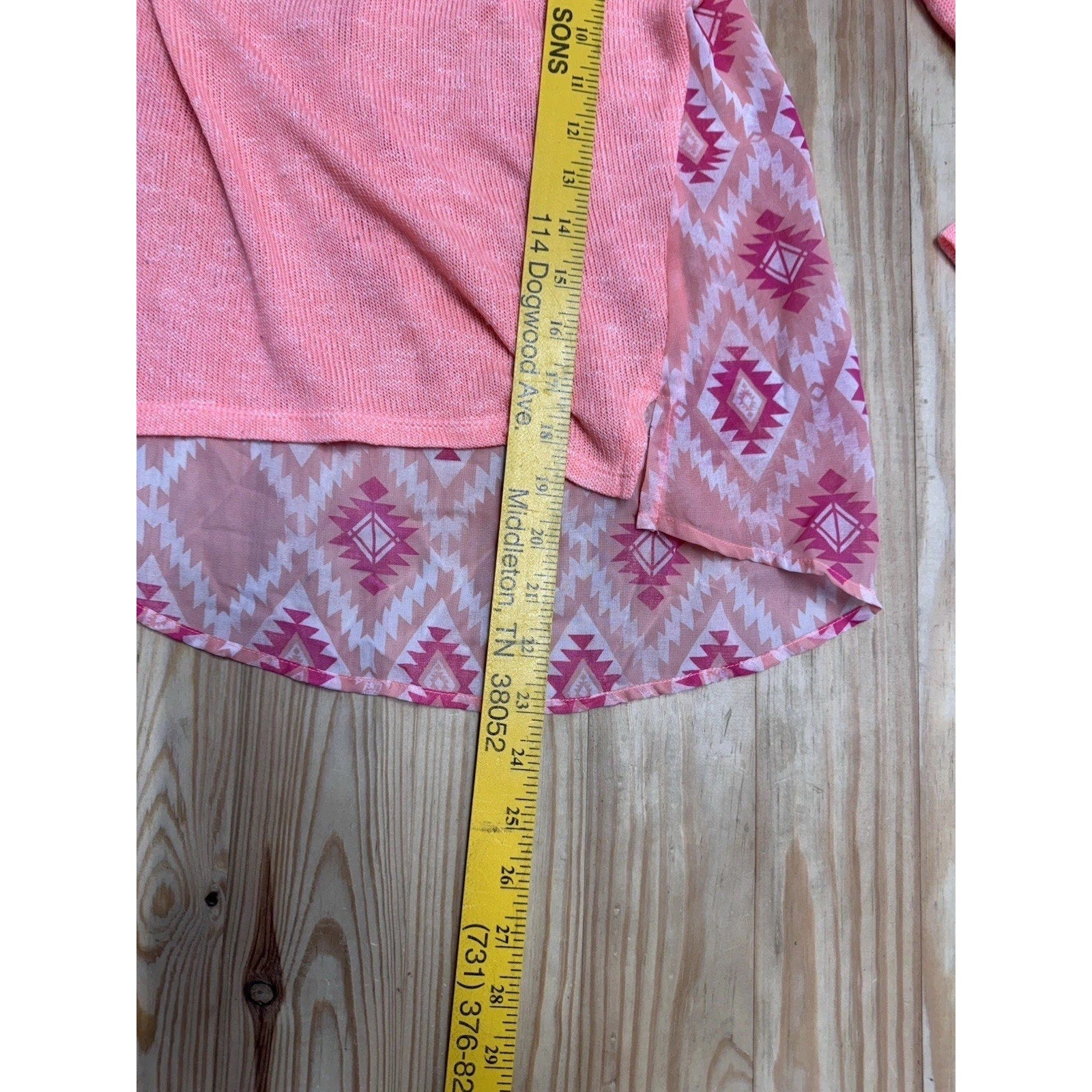 No Boundaries Women's Medium Top Peach With Floral Sheer Fitted Back