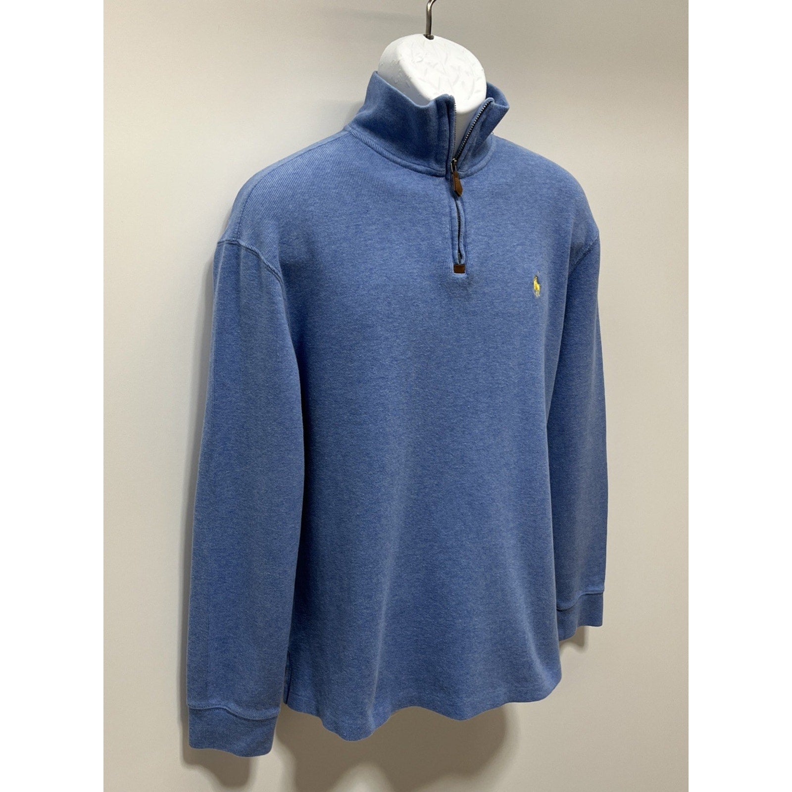 Polo Ralph Lauren Estate Rib 1/4 Zip Cotton Sweater - Mens Large - Blue