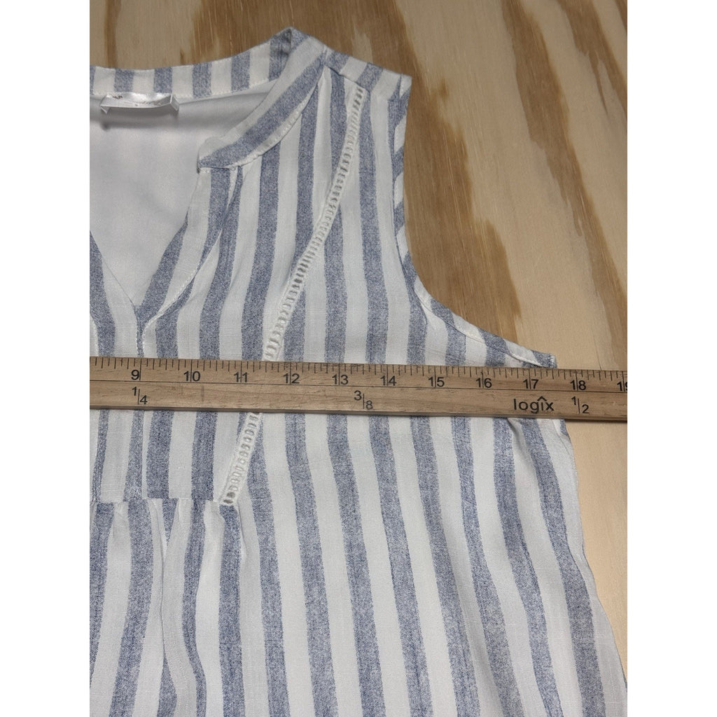 Sirenlily Blue & White Striped Dress Small Rayon Sleeveless Summer Casual