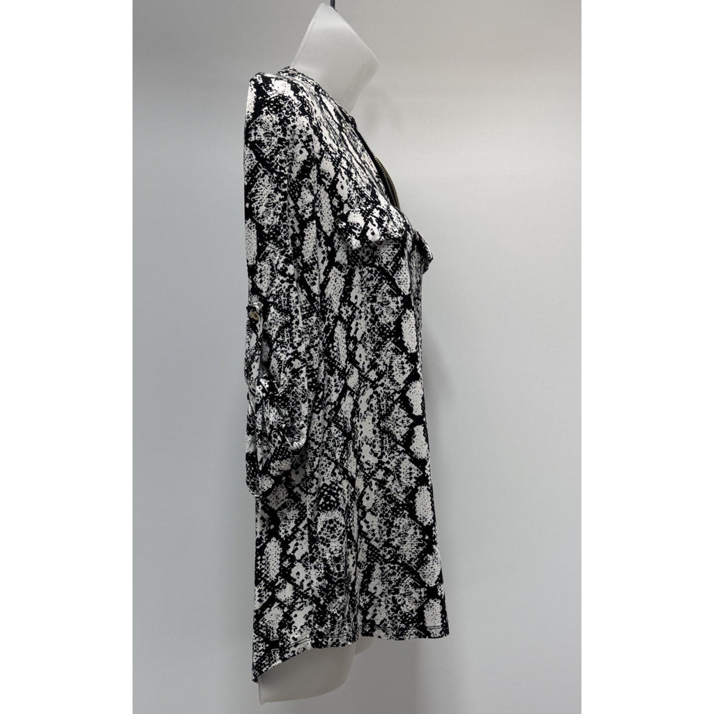 Calvin Klein Black & White Snake Print Gold Logo Zipper Front Women's Size Small