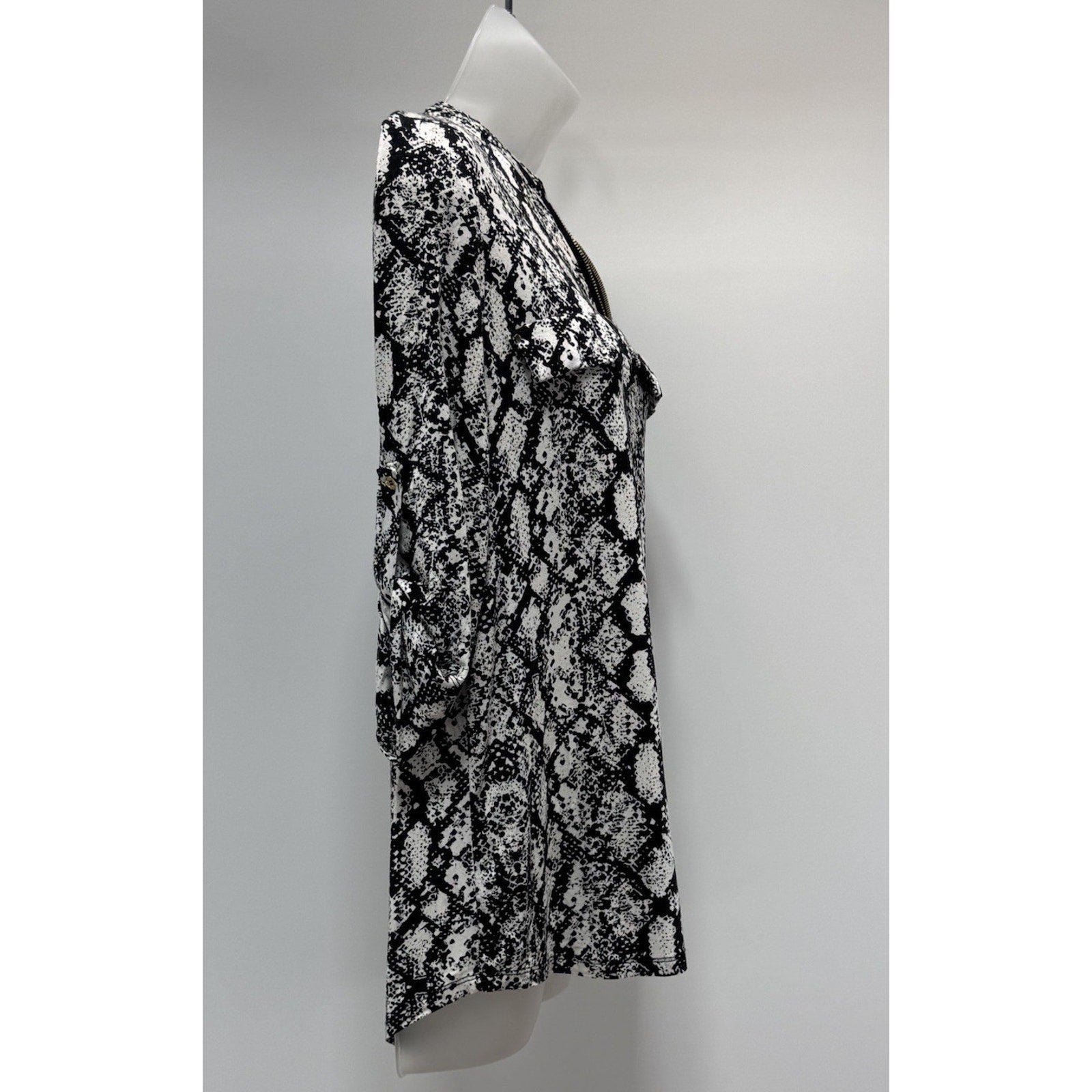 Calvin Klein Black & White Snake Print Gold Logo Zipper Front Women's Size Small
