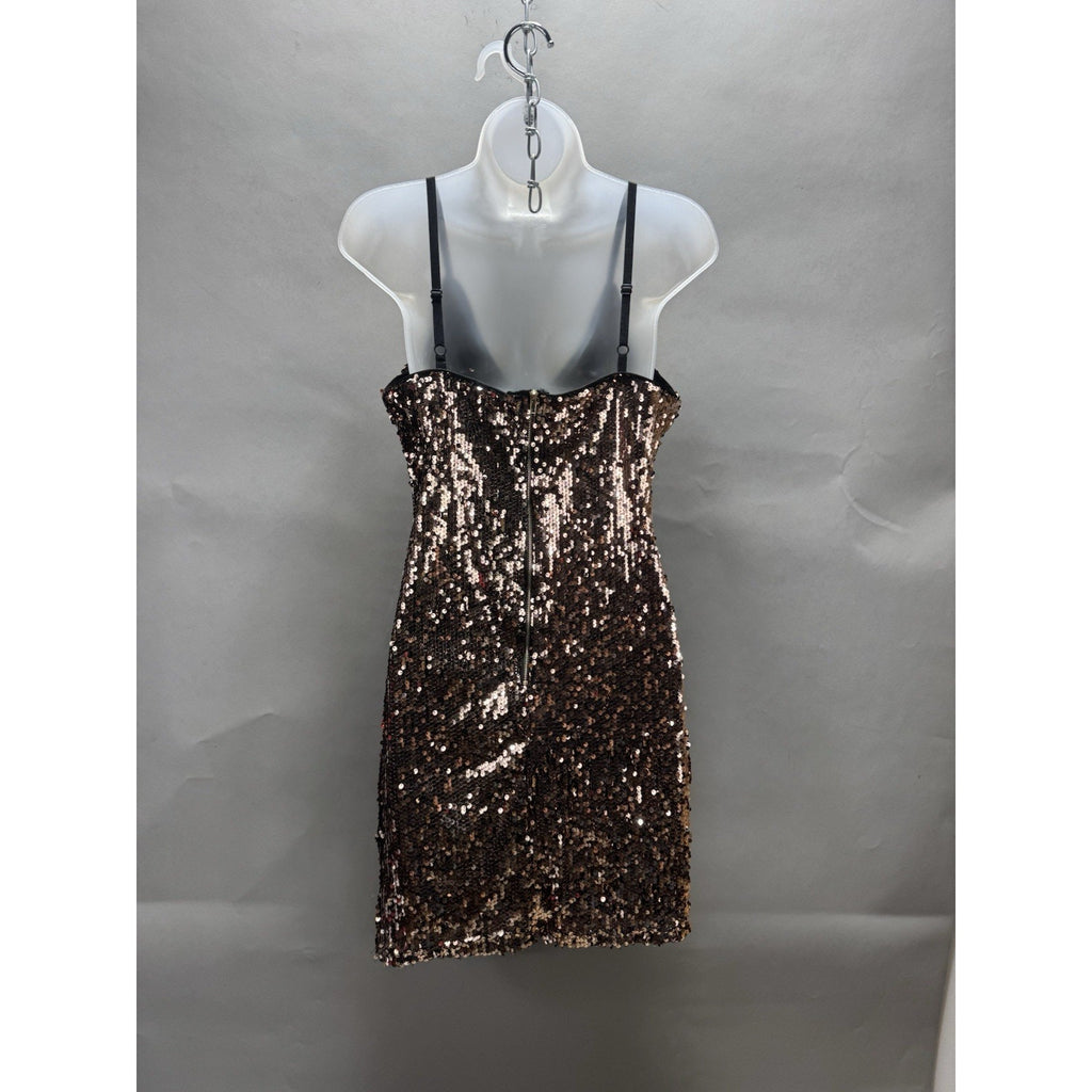 Womens Medium Rose Gold Sequin Cocktail Dress V Neck Party Club Sparkle Medium