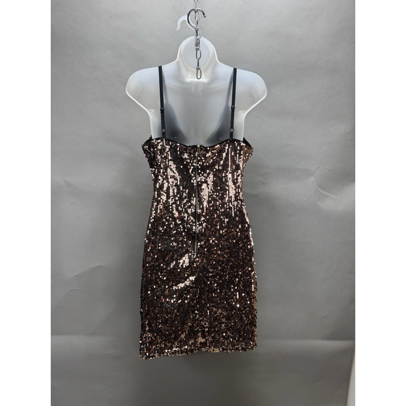 Womens Medium Rose Gold Sequin Cocktail Dress V Neck Party Club Sparkle Medium