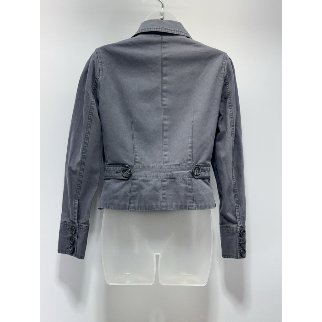 Gap Jacket Gray Canvas Short Style Large Buttons Lined Pockets Women’s Size S