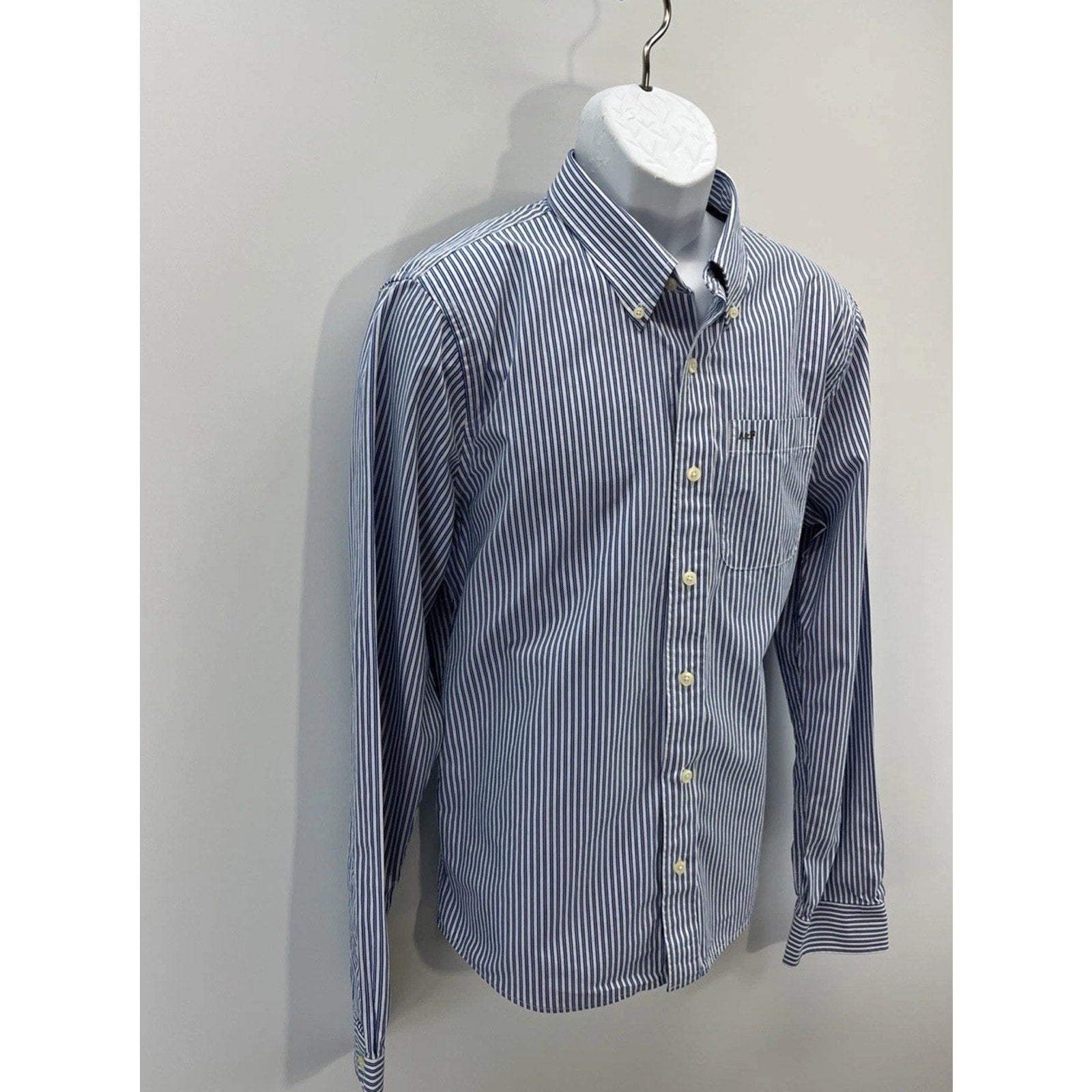 ABERCROMBIE & FITCH Muscle XXL Blue White Striped Long Sleeve Button Down