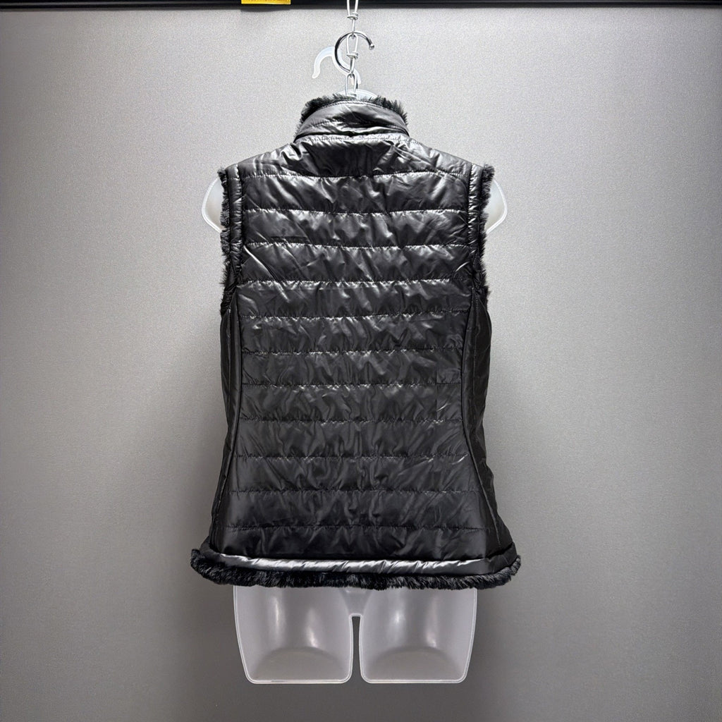 Nicole Miller Reversible Faux Fur Quilted Puffer Vest Black Women’s S NWT
