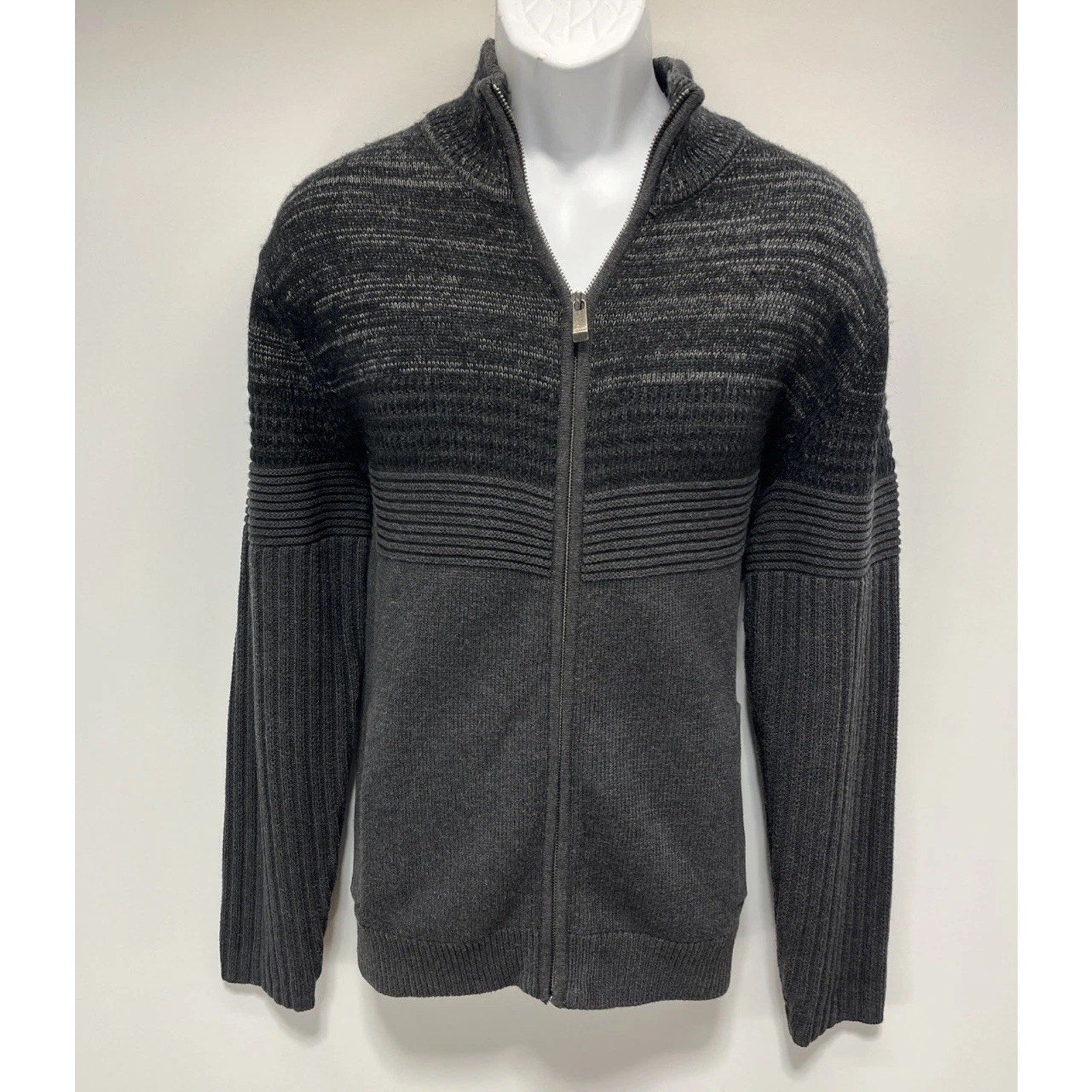 Calvin Klein Sweater Jacket Size Large Men Full Zip Ribbed Heavyweight Mock Neck