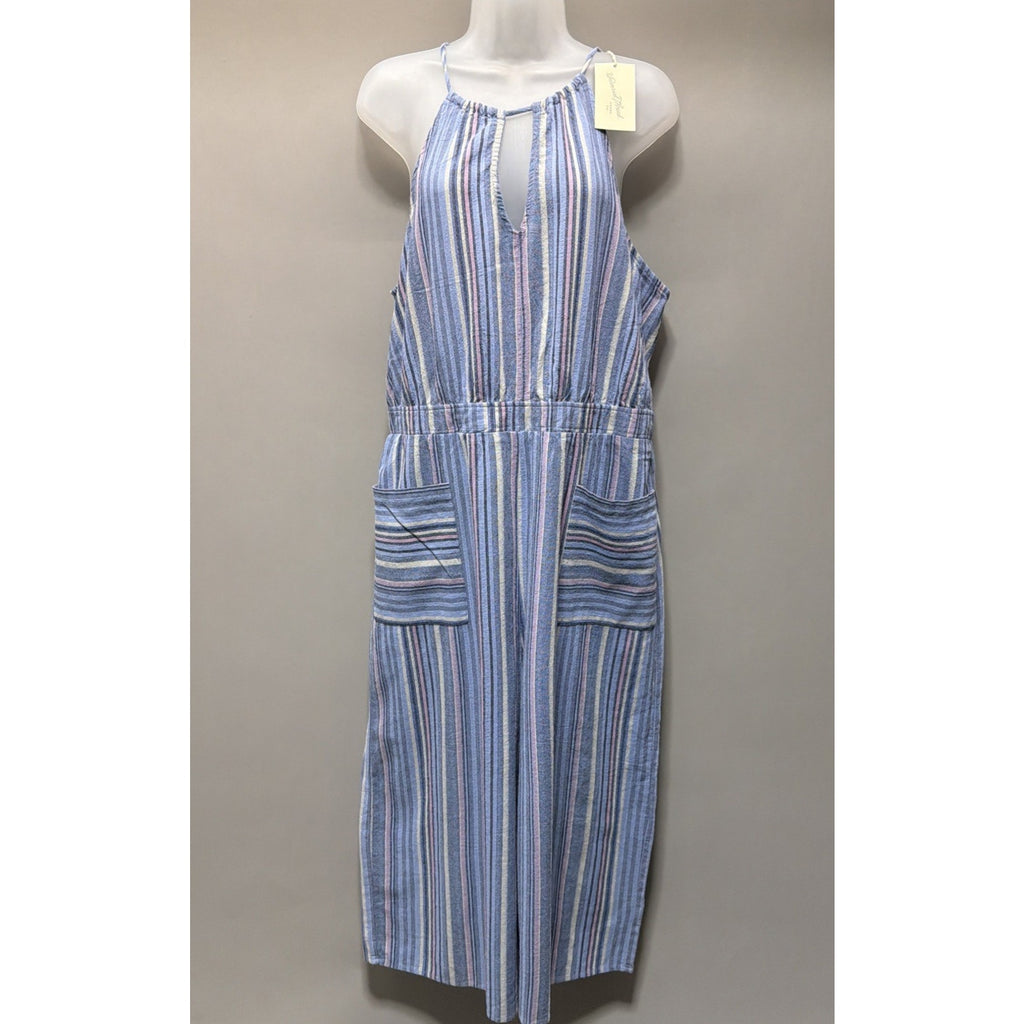 Universal Thread Striped Halter Romper XXL Blue Pink Cotton Tie Back Pockets New