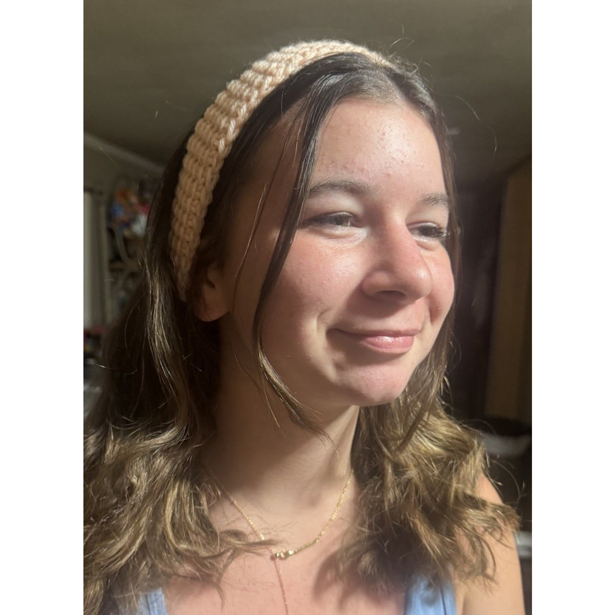 Handmade Crochet Tie Back Headband Blush Pink Boho Hair Wrap Womens Adjustable