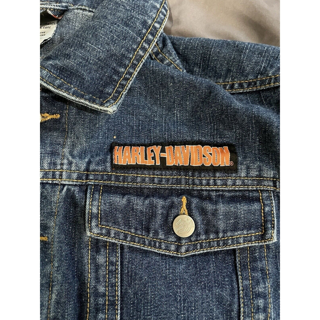 Vintage Harley Davidson Denim Jacket Girl's Medium 12/14 Blue