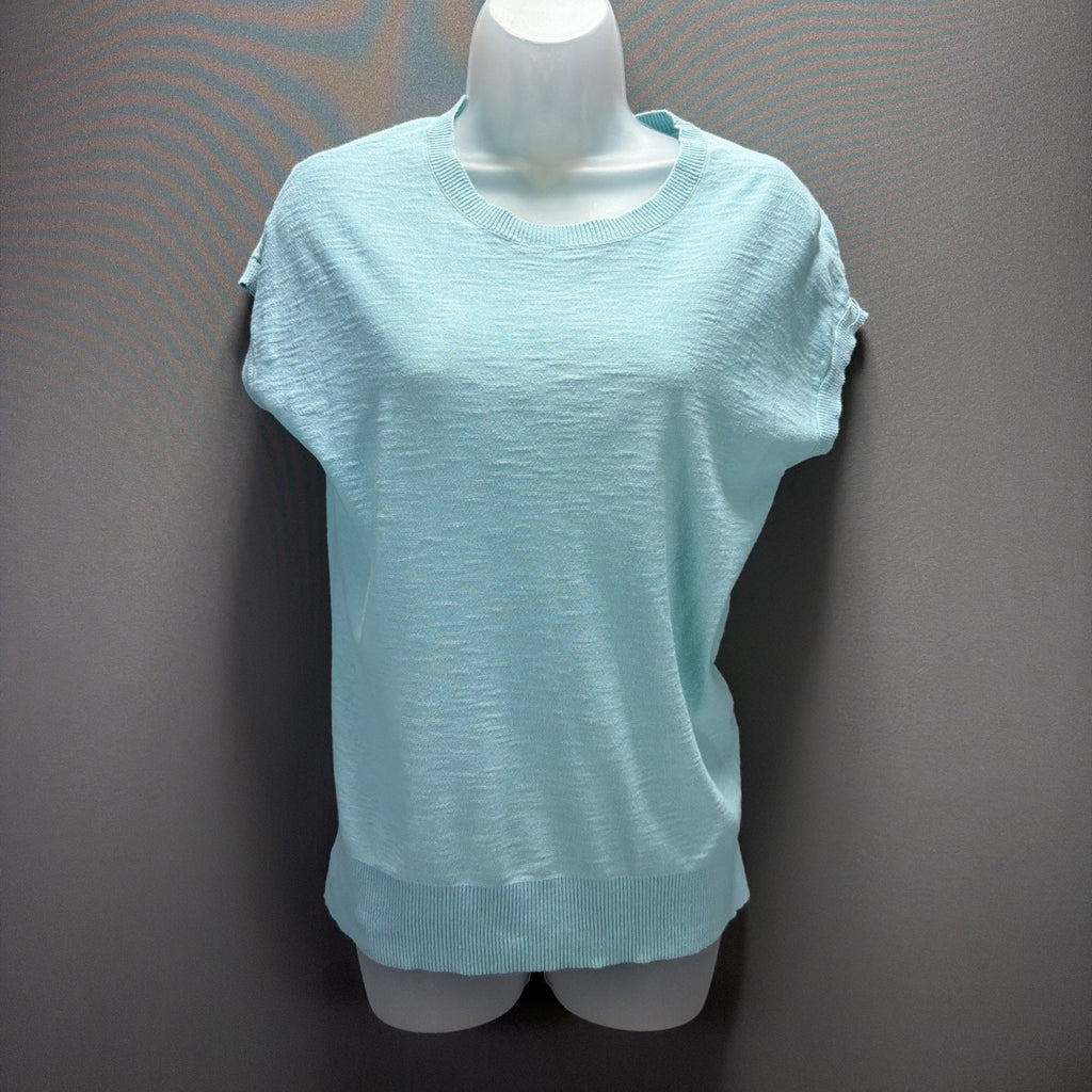 LOFT Aqua Blue Textured Knit Cap-Sleeve Top Size XS