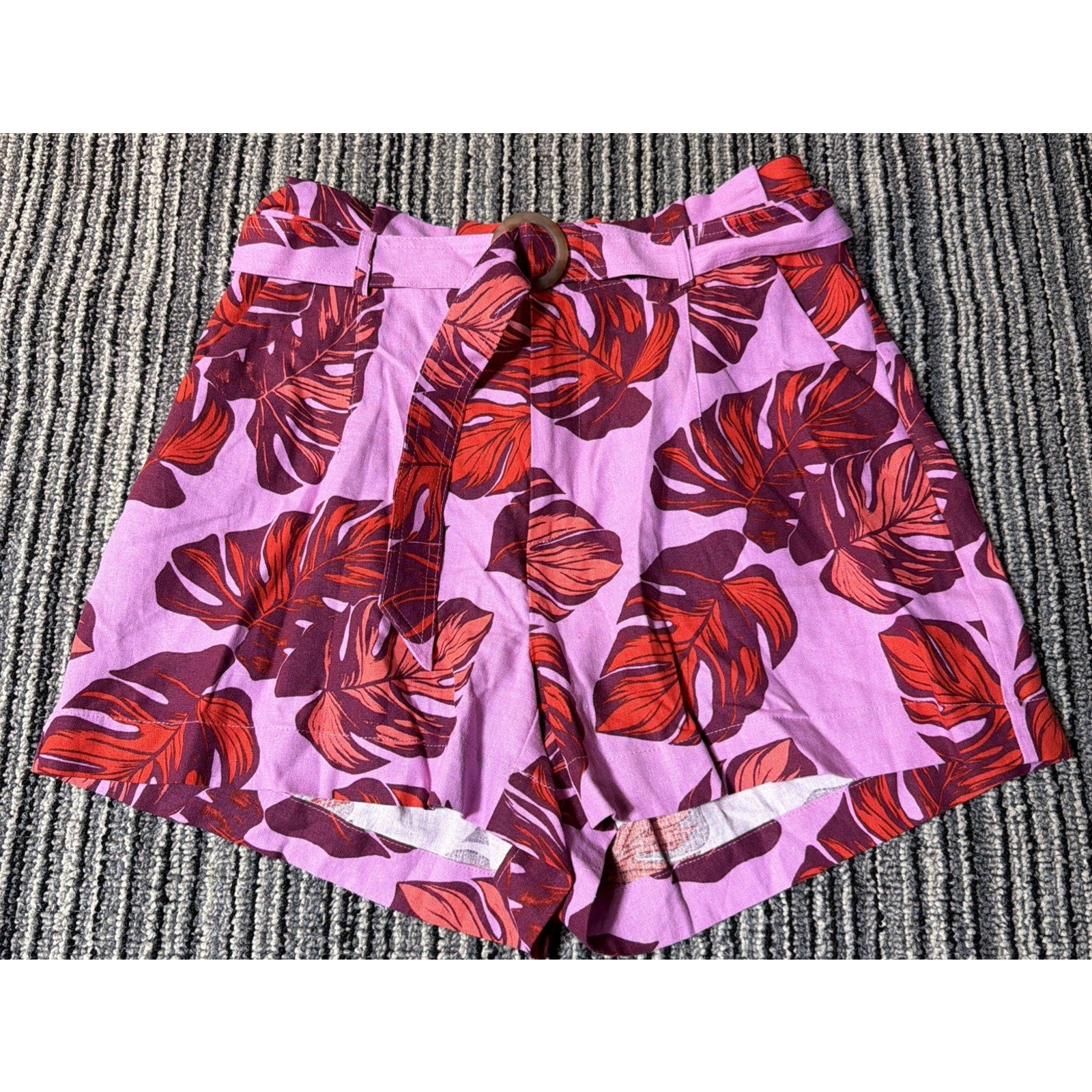 Sofia Jeans Womens L High Rise Linen Blend Paperbag Shorts Opera Mauve