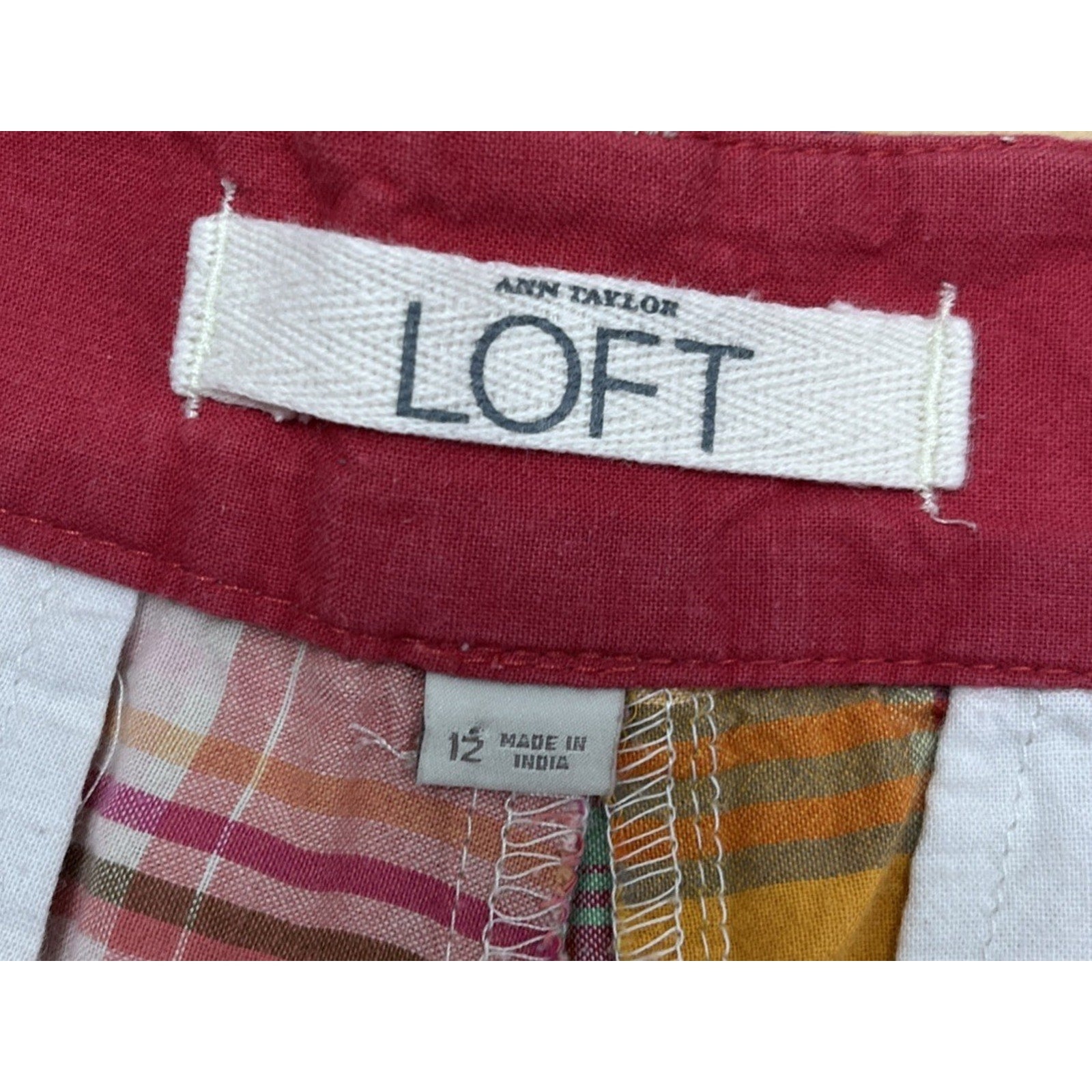 Ann Taylor LOFT Patchwork Shorts SZ 12 Pastel Nautical Beach Striped Pink