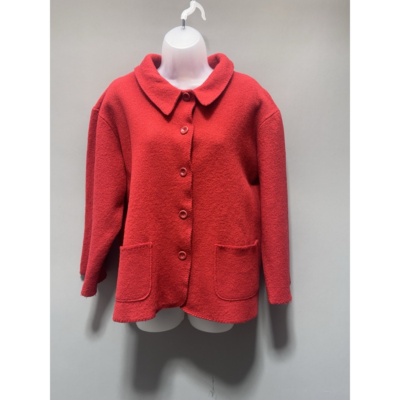 LIZ CLAIBORNE Women's Red Wool Button Front Coat/Jacket Made In USA Size L