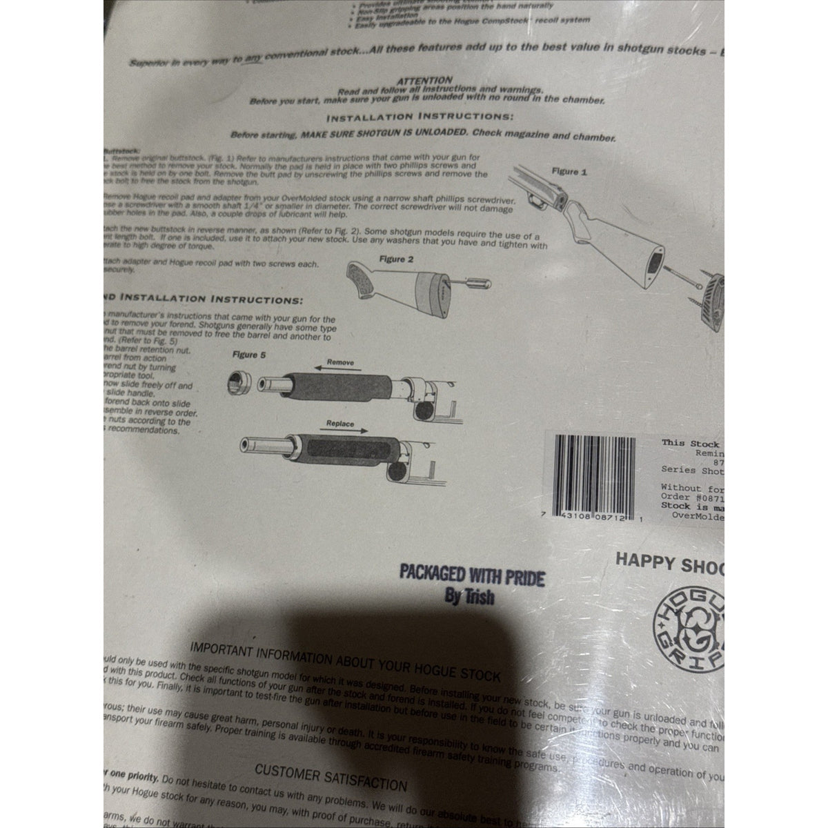 Hogue #08712 Over Molded Shotgun Stock/Forend Kit For Remington 870 12GA, Black