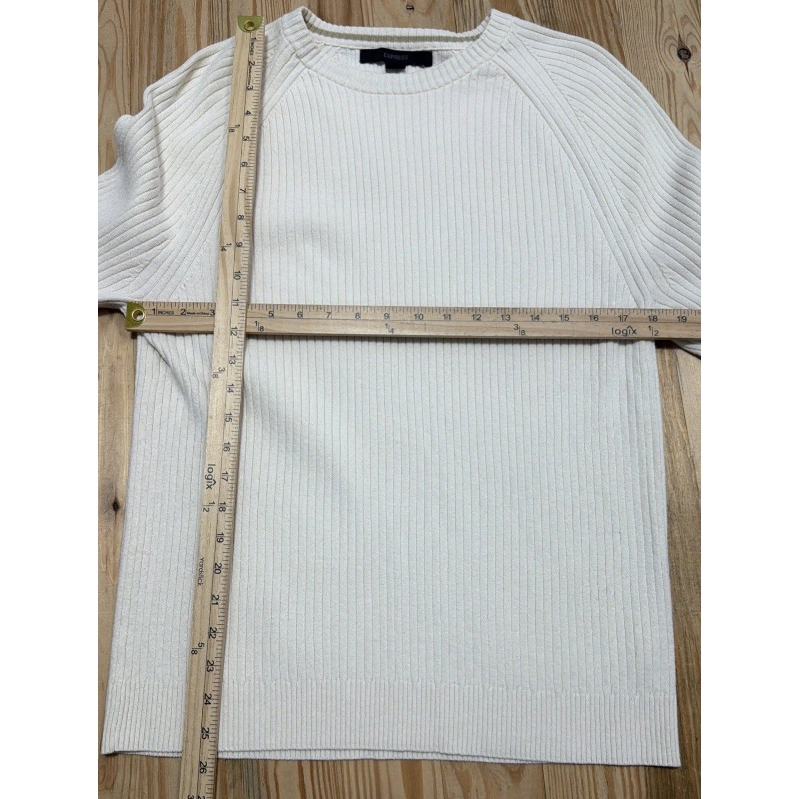 Express Tricot Womens Long Sleeve Pullover Ribbed Sweater Cream Size L
