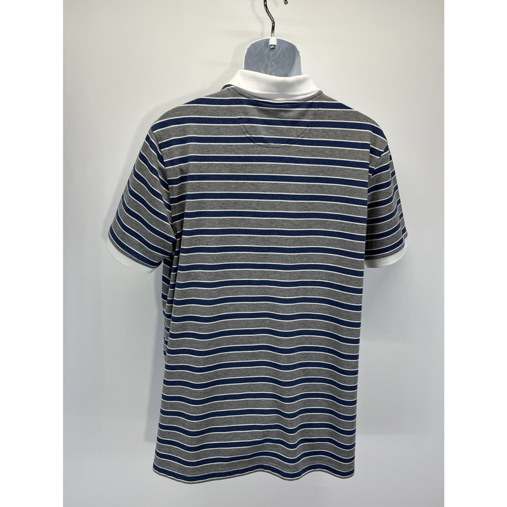 Brooks Brothers Polo Shirt Mens L Blue Striped Performance Original Fit Casual