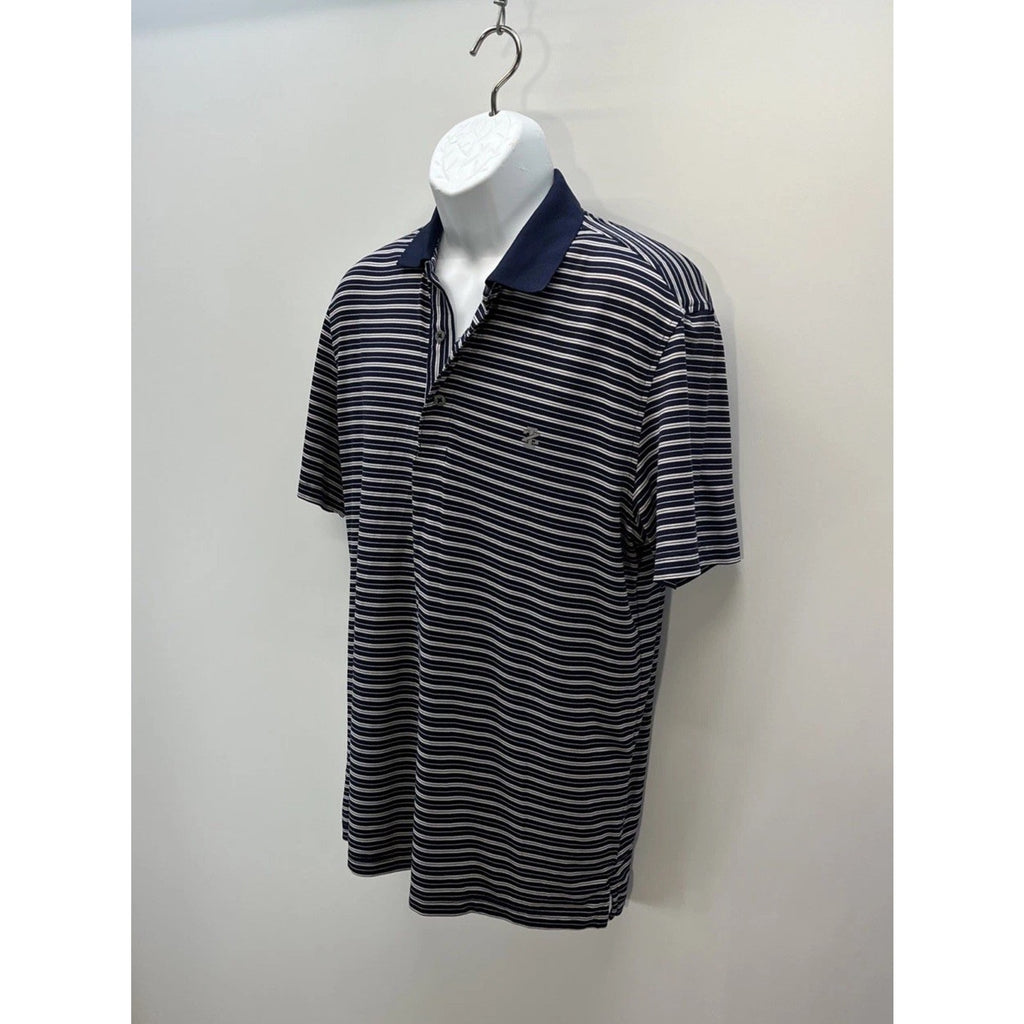 IZOD Polo Shirt Mens Large White Navy Striped Golf Collared Short Sleeve Classic