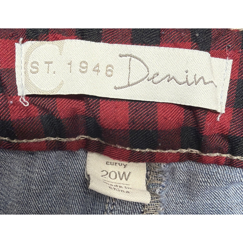 Cato Denim 1946 Curvy Mid Waist Jeans With Red Plaid Distressed Plus Sz 20W