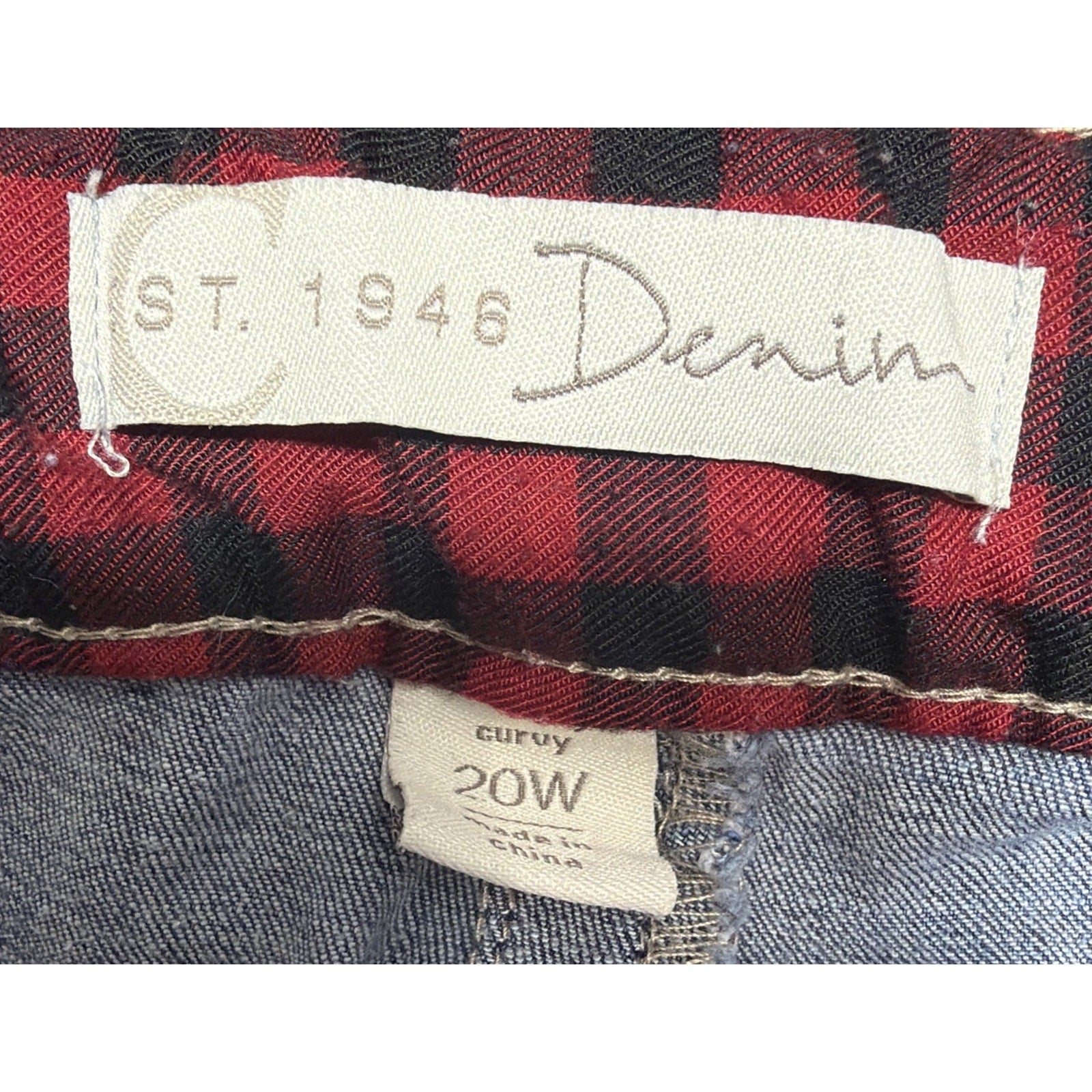 Cato Denim 1946 Curvy Mid Waist Jeans With Red Plaid Distressed Plus Sz 20W