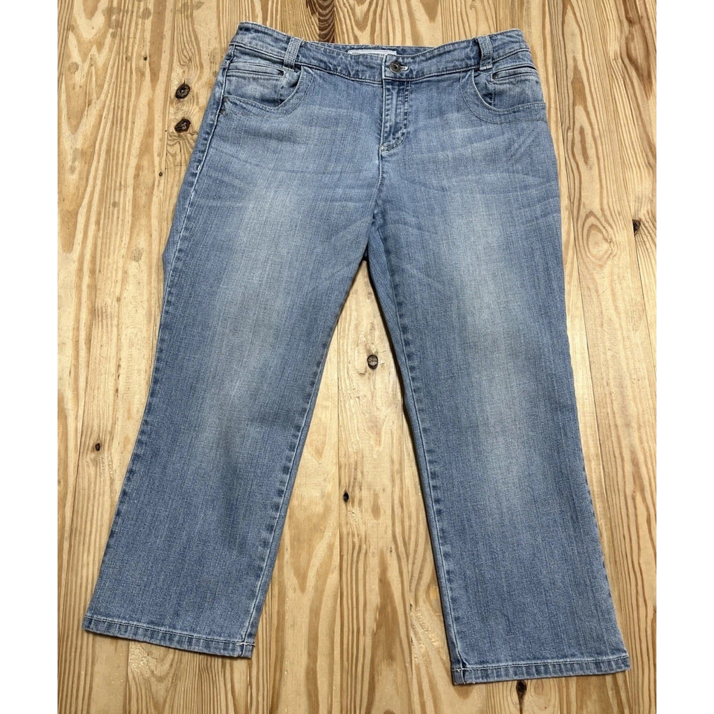 Chico’s Platinum Jeans Ultimate Fit Slim Leg Crop Size 1.5 Blue Cotton Blend